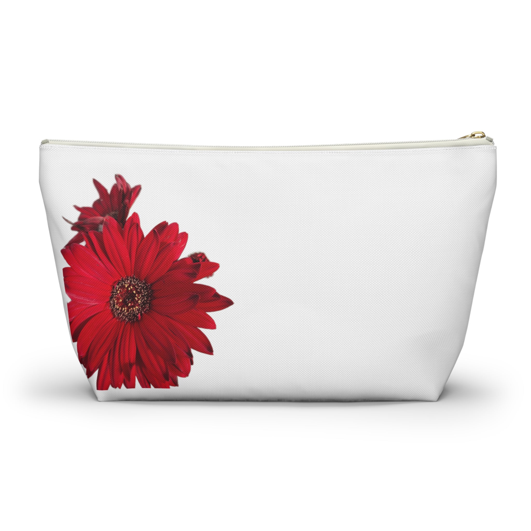 Red Daisy Accessory Pouch — Floral Makeup Bag with T-Bottom