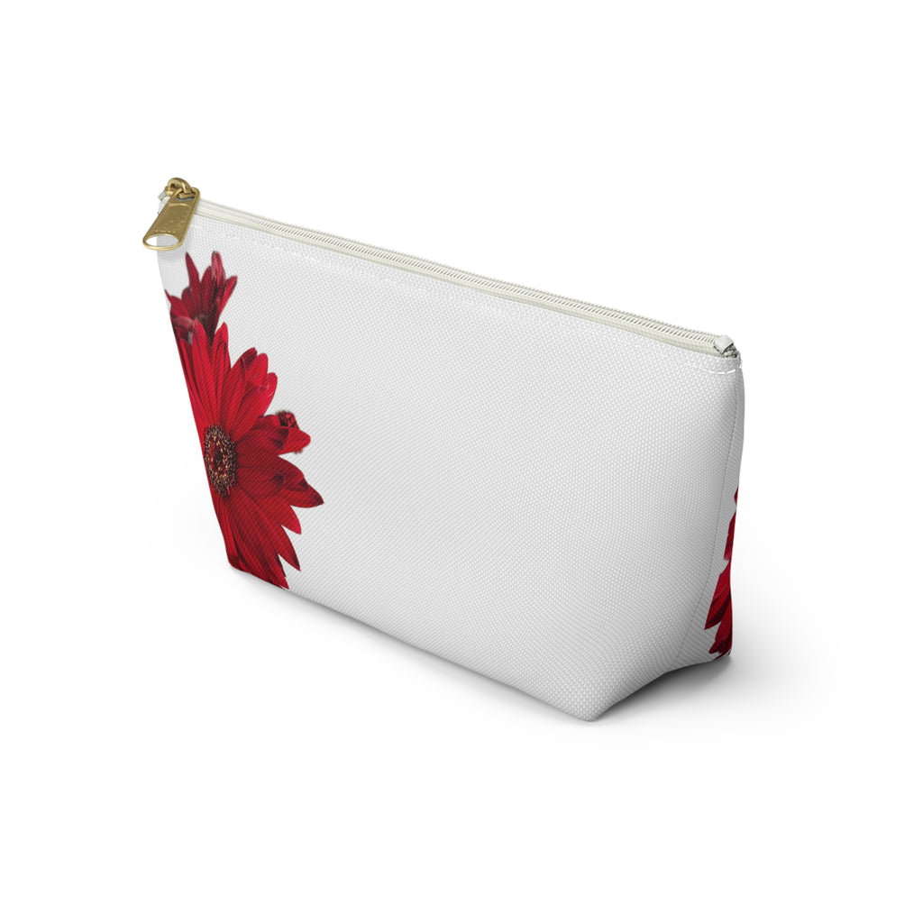Red Daisy Accessory Pouch — Floral Makeup Bag with T-Bottom