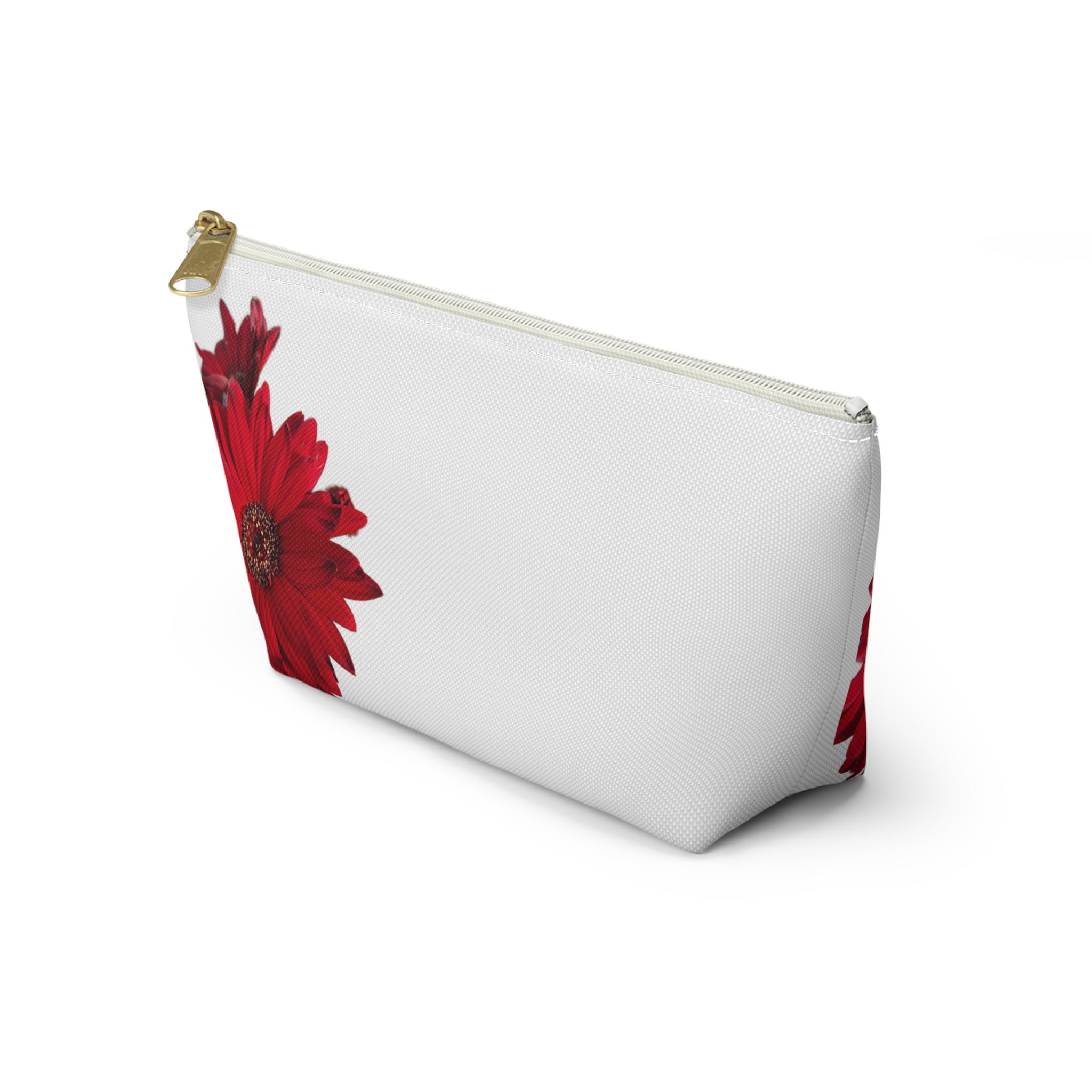Red Daisy Accessory Pouch — Floral Makeup Bag with T-Bottom