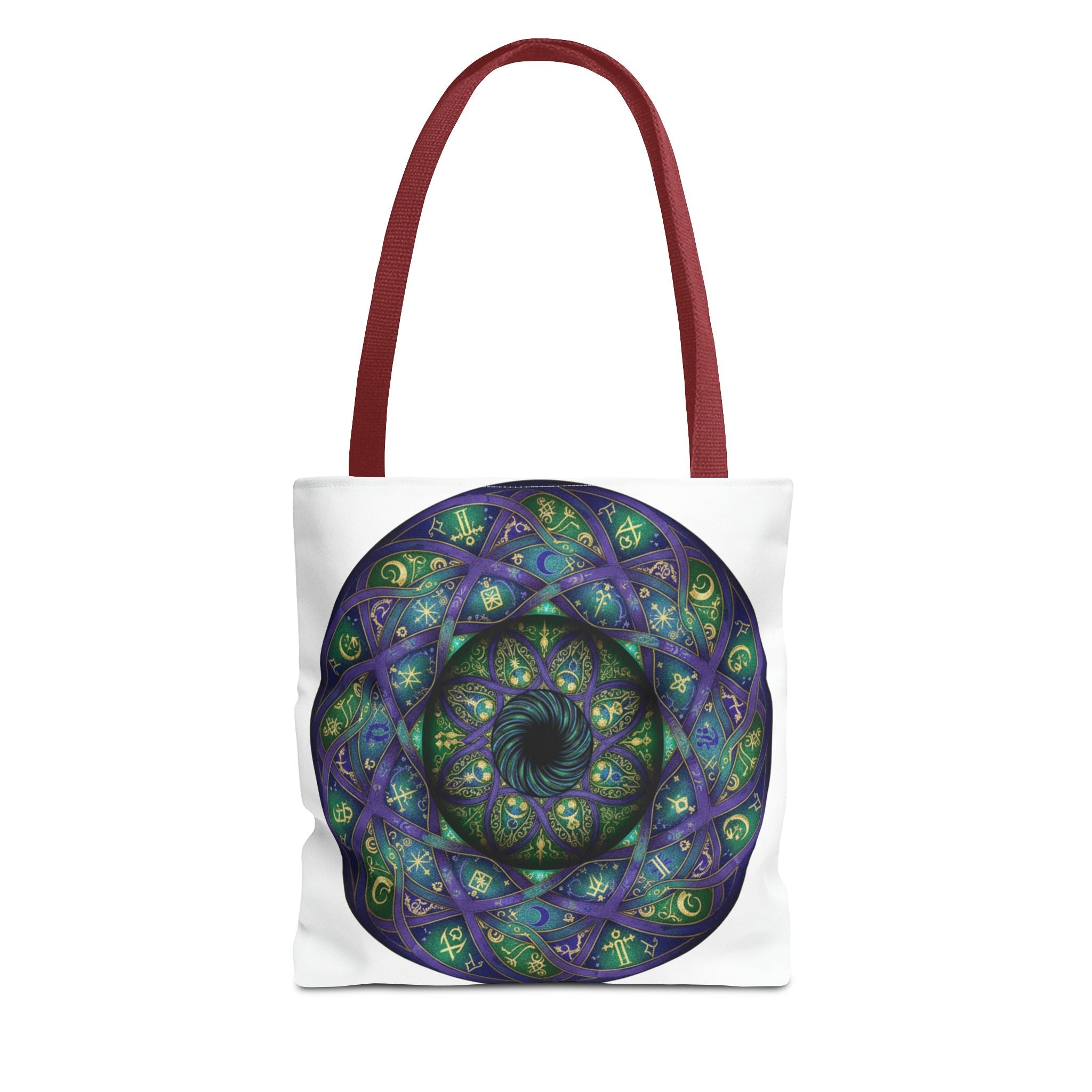 Mystic Mandala Tote Bag — Purple Green Spiral All-Over Print