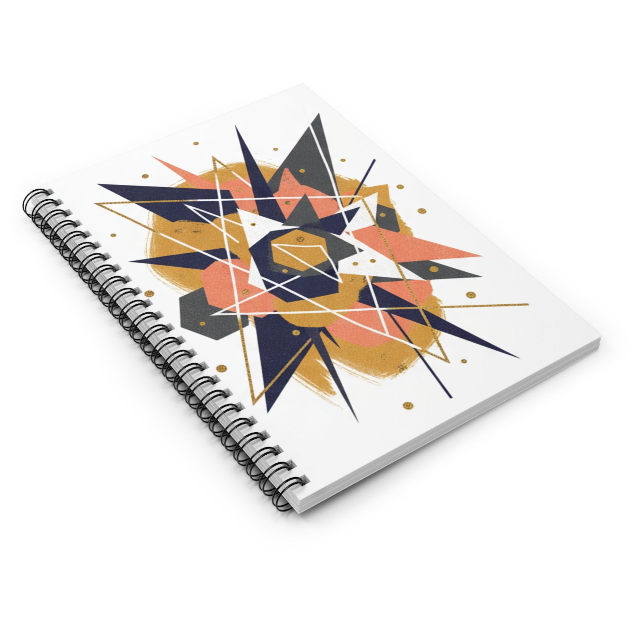 Abstract Geometric Spiral Notebook – Modern Coral & Navy Art Journal (Ruled)