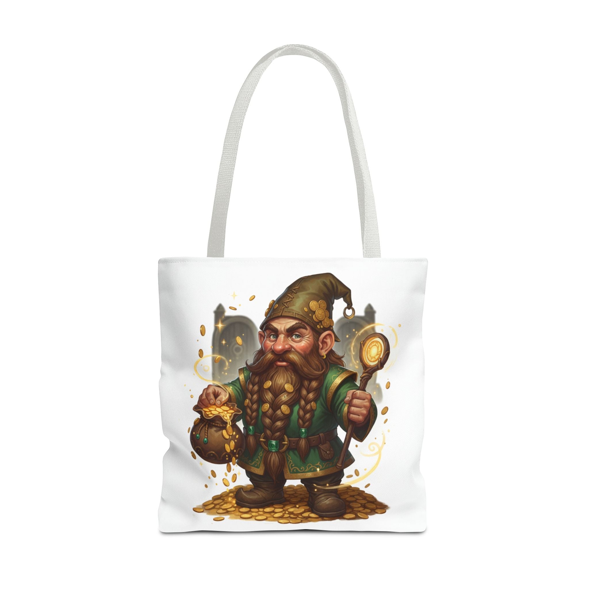 Gnome Goldkeeper Tote Bag – Fantasy Dwarf Coin Lover All-Over Print Tote