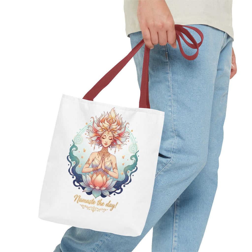 Yoga Lotus Tote Bag — "Namaste the day!" Meditation Canvas Tote