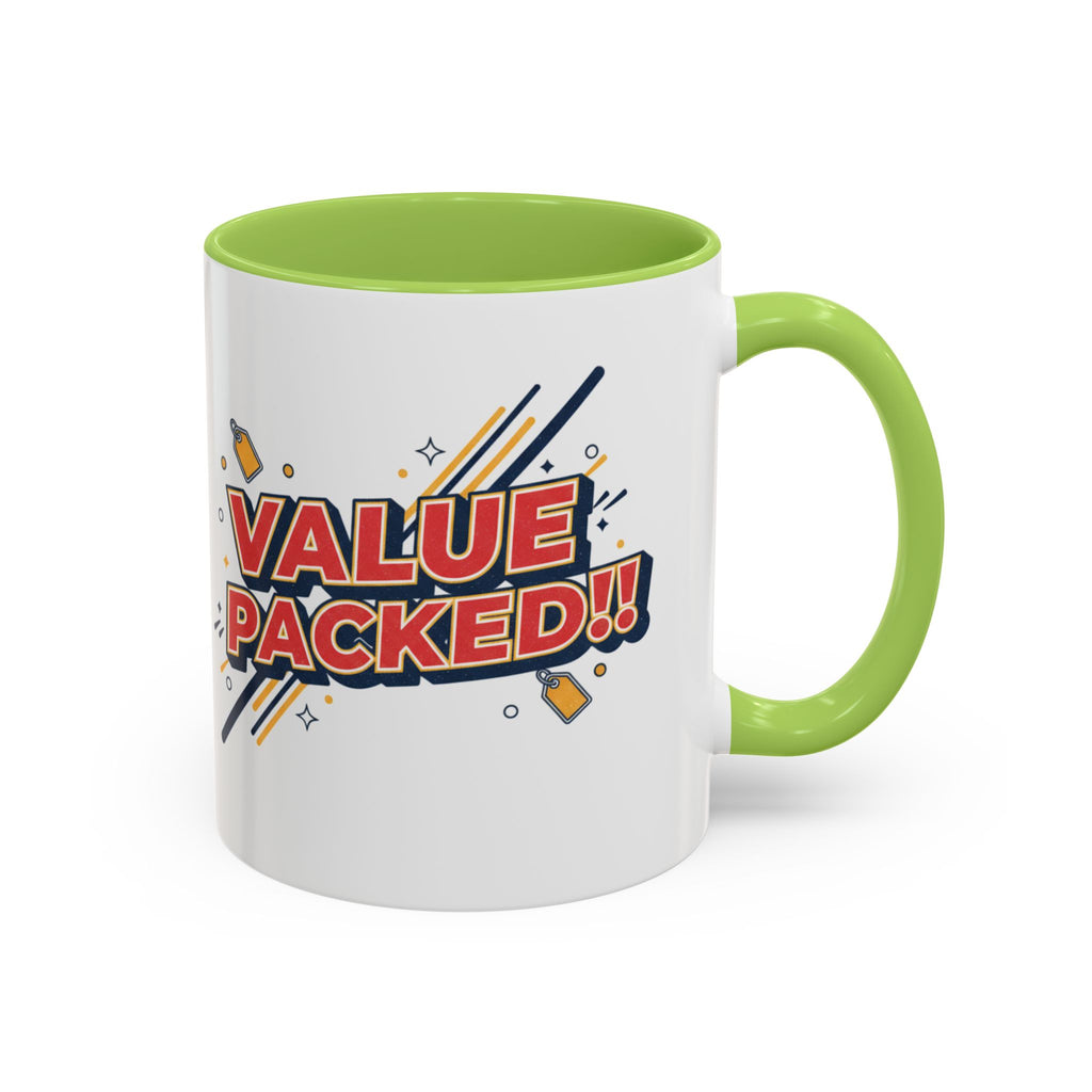 Value Packed!! Accent Coffee Mug — Bold Retro Comic Graphic (11/15 oz)