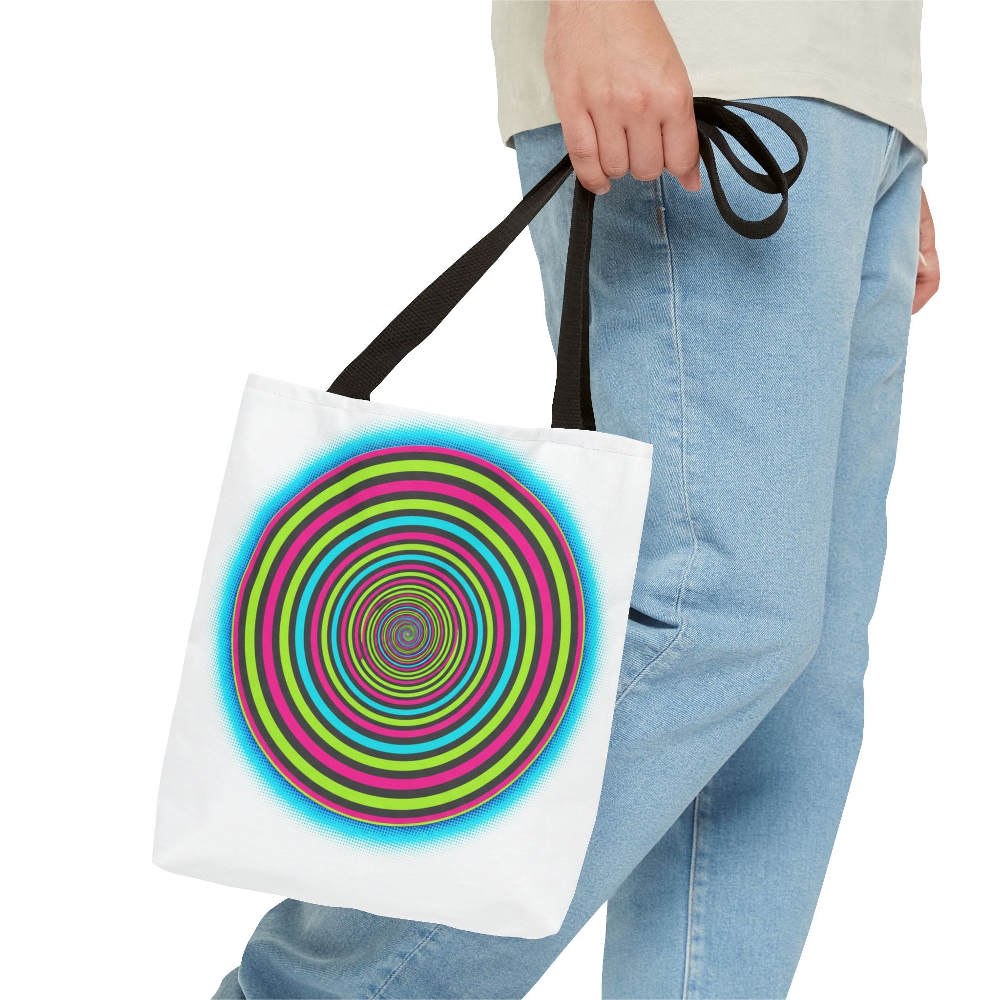 Psychedelic Spiral Tote Bag — Colorful Vortex All-Over Print Tote