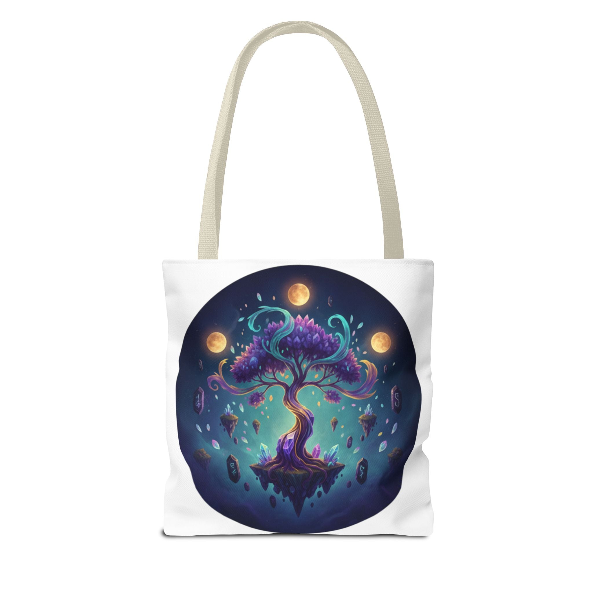 Mystic Floating Tree Tote Bag — Cosmic Moonlight Illustration All-Over Print