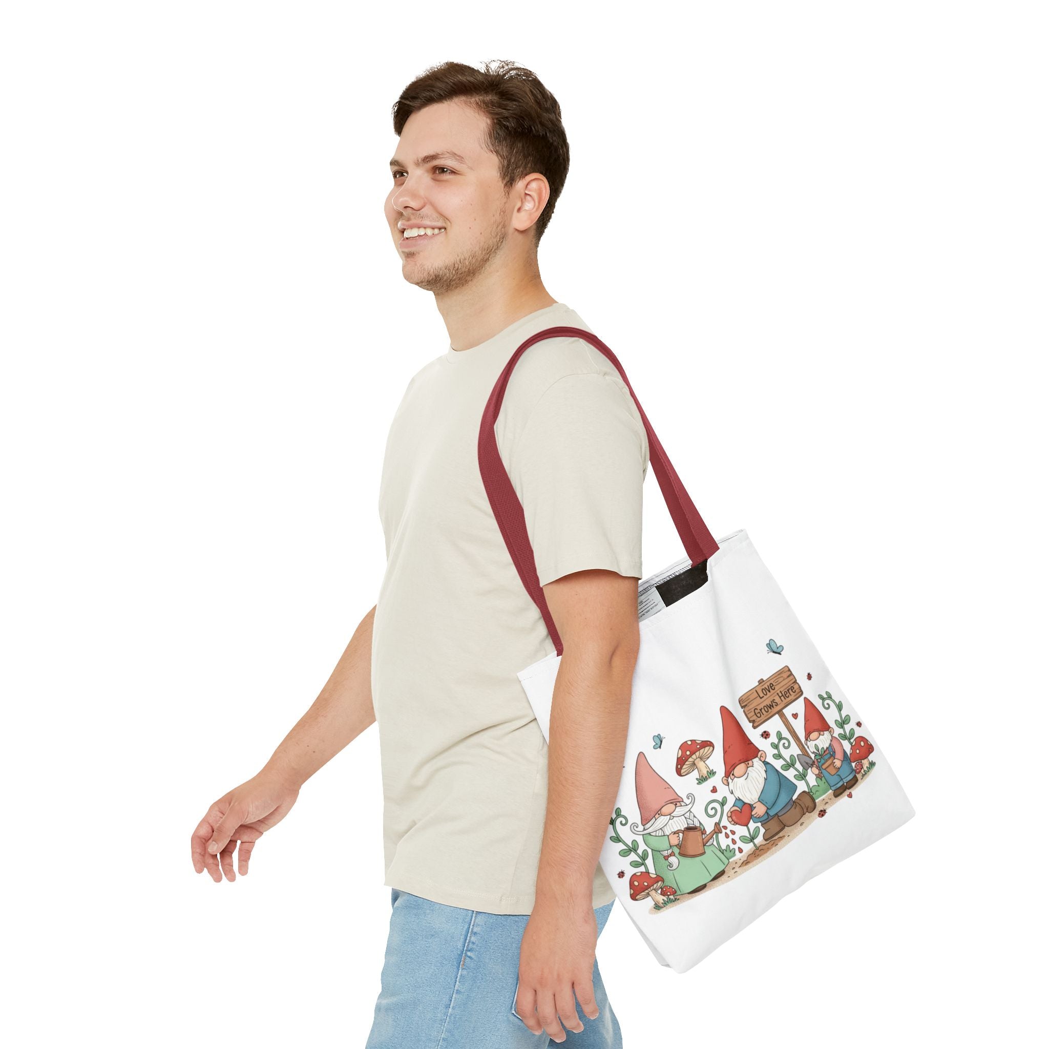 Gnome Garden Tote Bag — Cute Gardening Gnomes "Love Grows Here" Canvas Tote