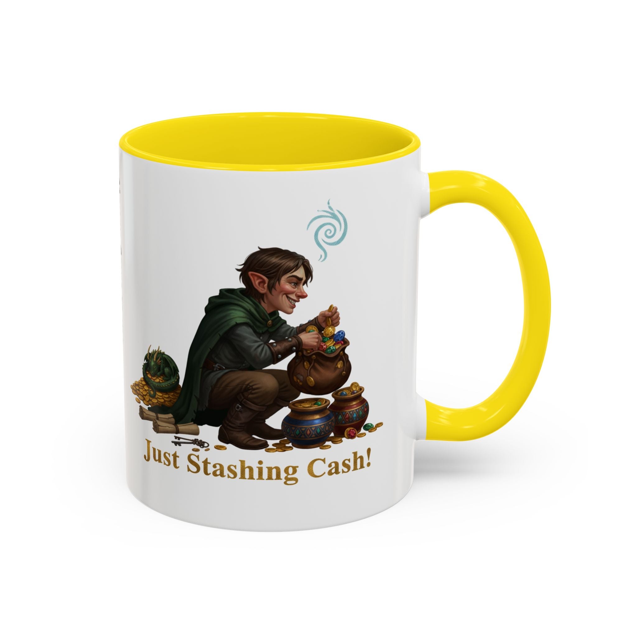 Accent Coffee Mug — "Just Stashing Cash!" Fantasy Gnome Money Mug (11/15oz)