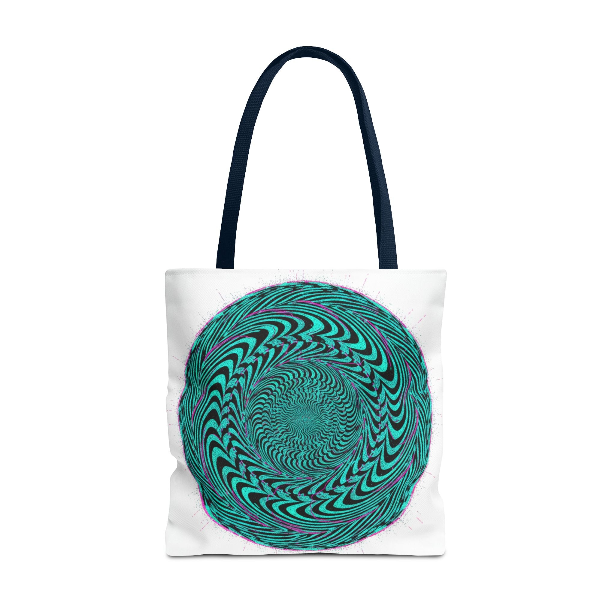 Psychedelic Spiral Tote Bag — Teal Optical Illusion All-Over Print