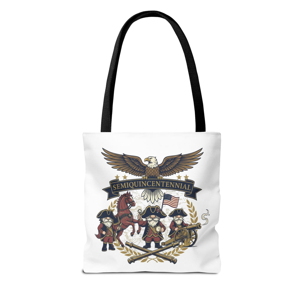 Semiquincentennial Patriotic Tote Bag — Eagle, Colonial Soldiers & Flags All-Over Print
