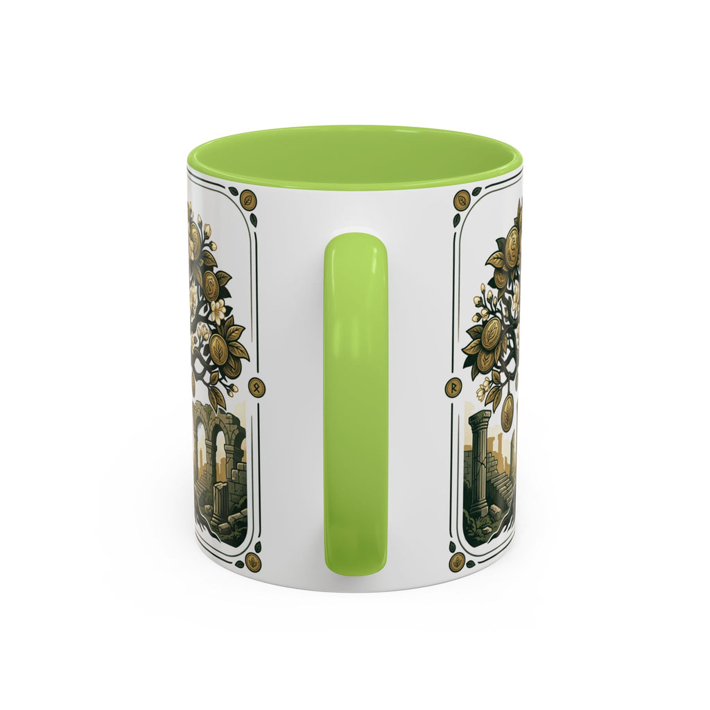Ornate Tree of Coins Coffee Mug — Gold Ruins Accent Ceramic Mug (11/15oz)