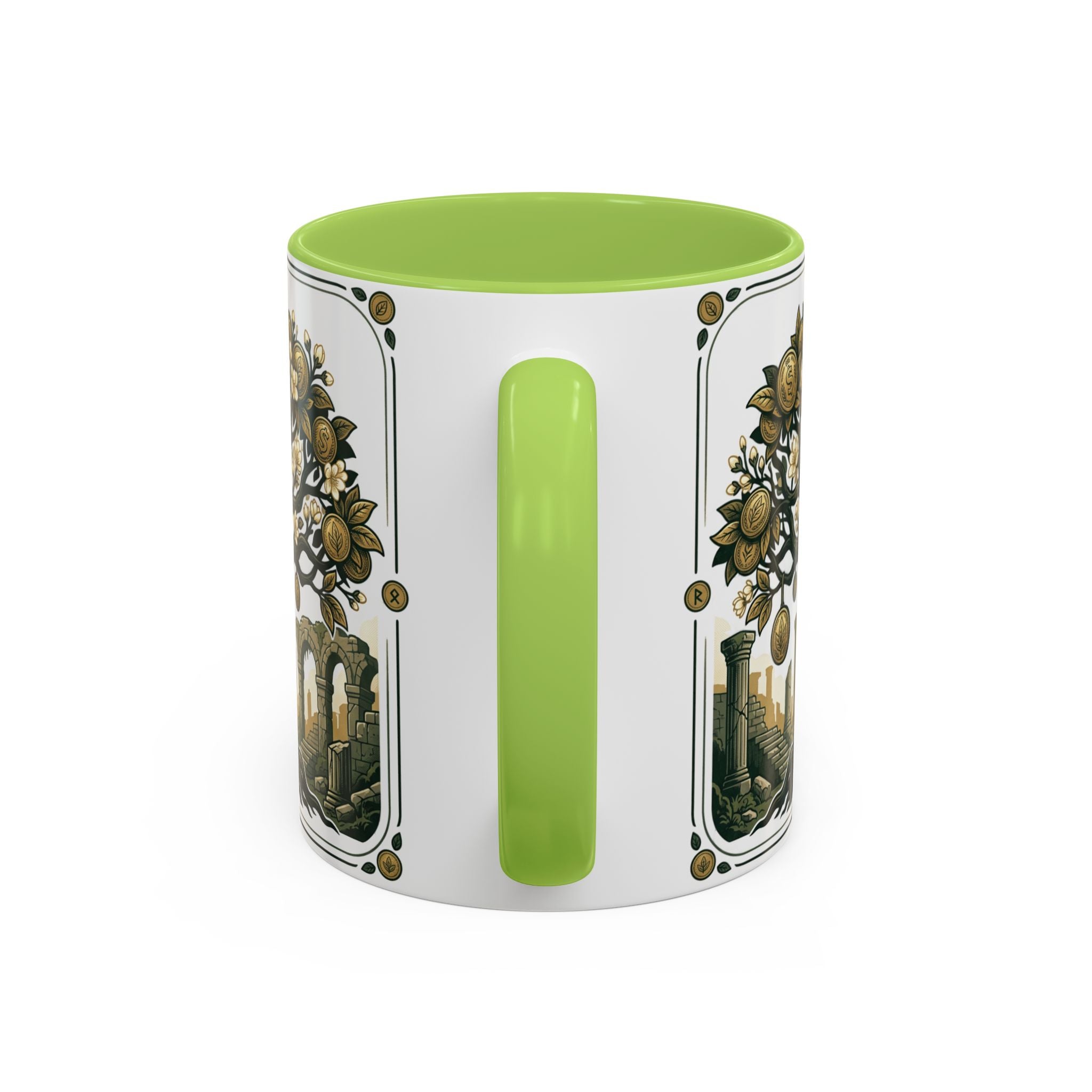 Ornate Tree of Coins Coffee Mug — Gold Ruins Accent Ceramic Mug (11/15oz)