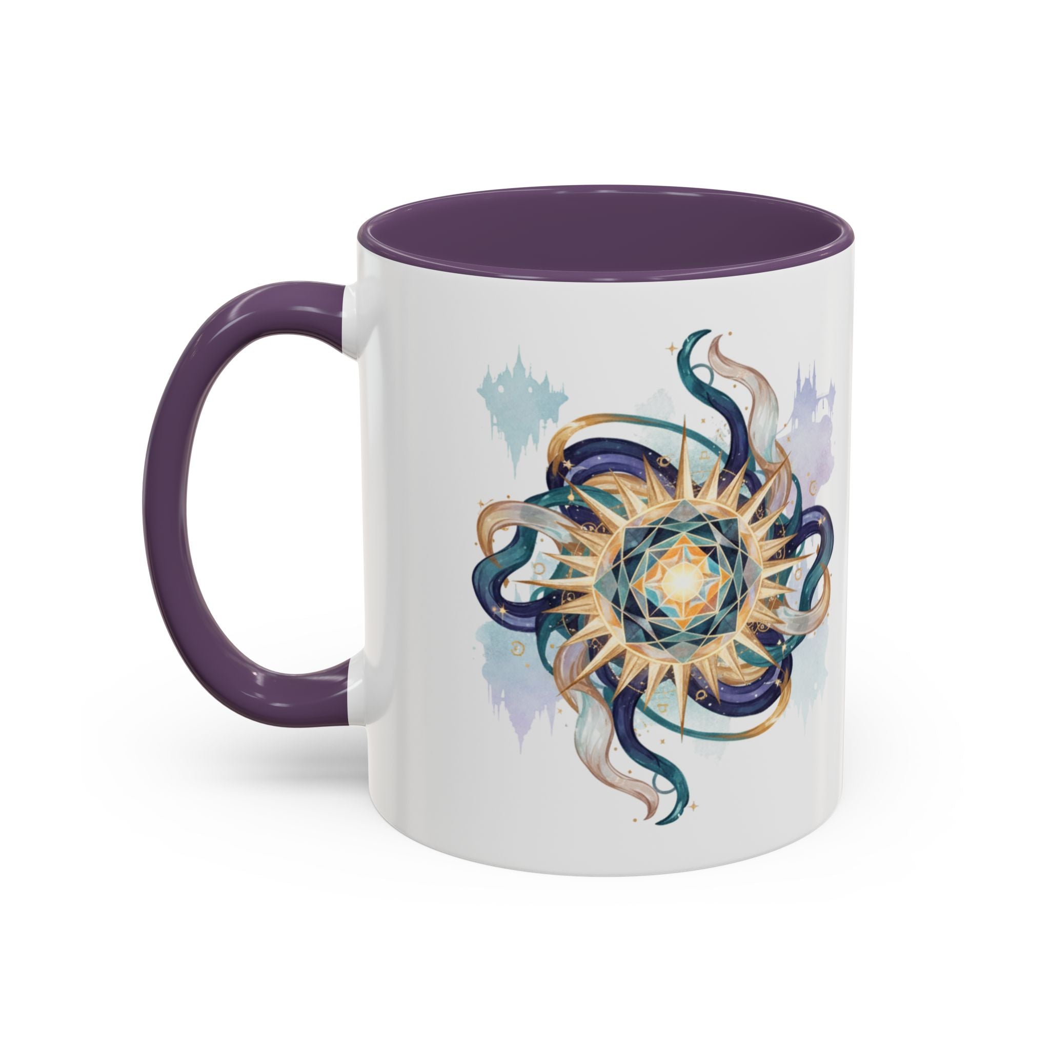 Celestial Nautilus Accent Coffee Mug — Ocean Sun Compass Art (11/15oz)