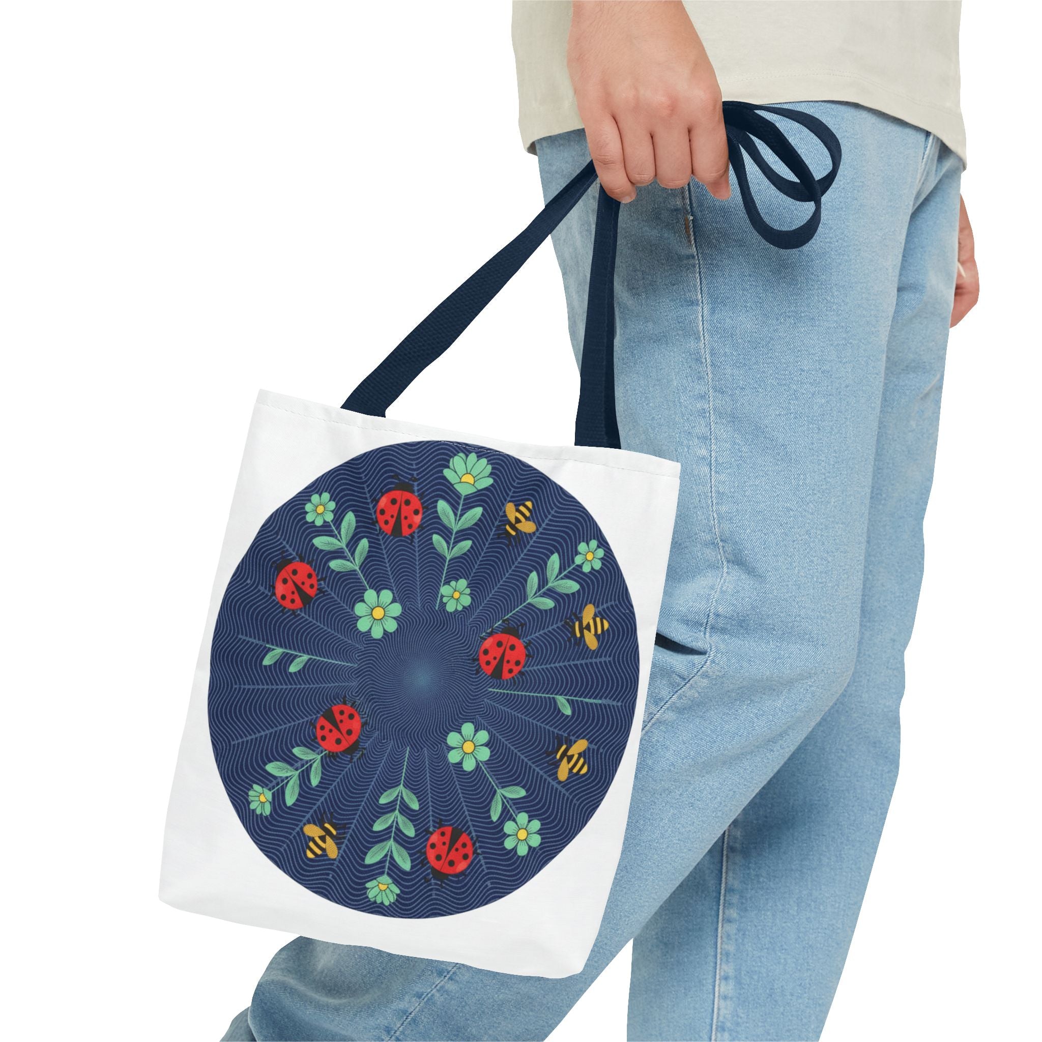 Ladybug Garden Tote Bag — Floral Circular Print AOP Tote
