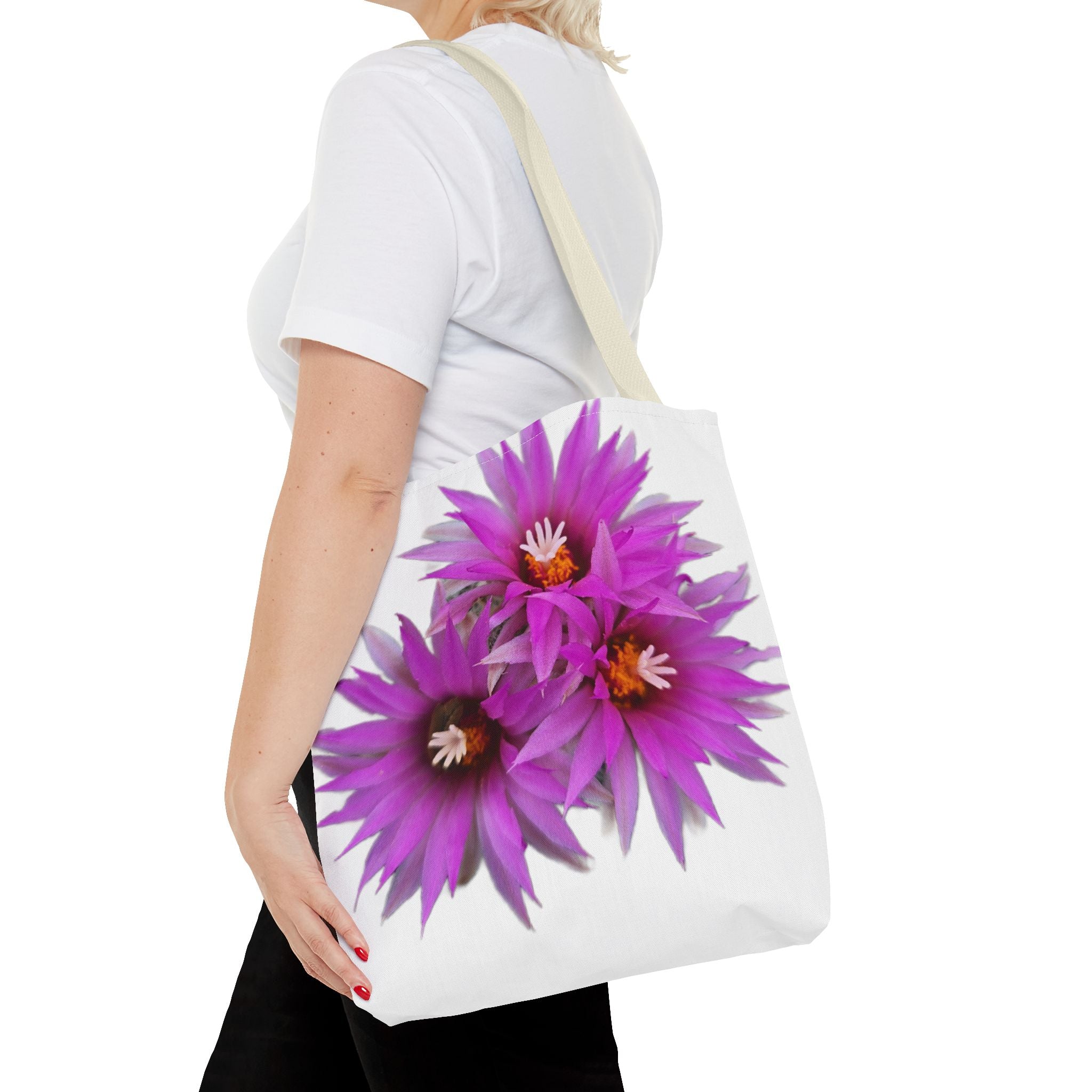 Pink Cactus Flower Tote Bag — Vibrant Desert Floral All-Over Print Tote