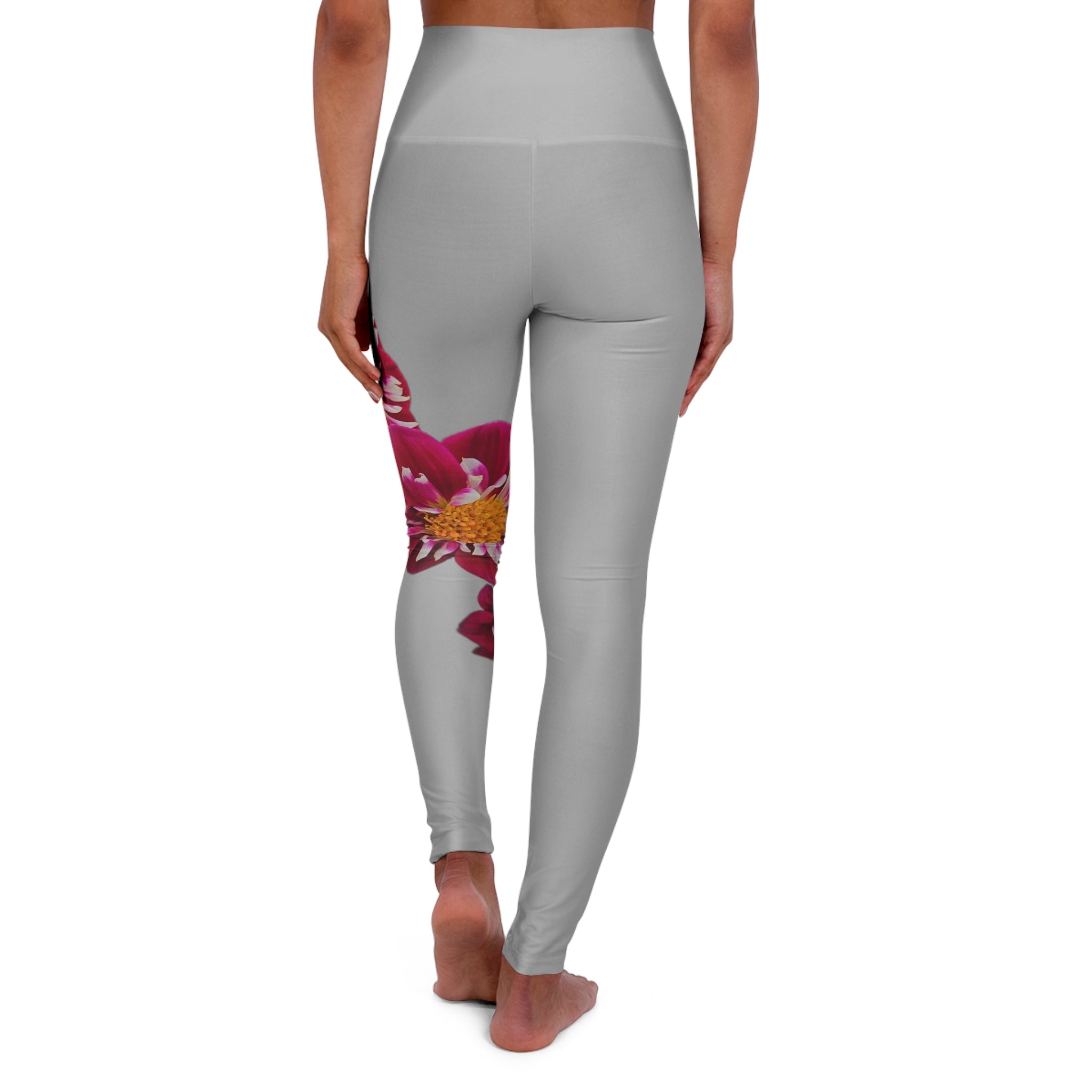 Floral High-Waisted Yoga Leggings — Pink Dahlia Side Print