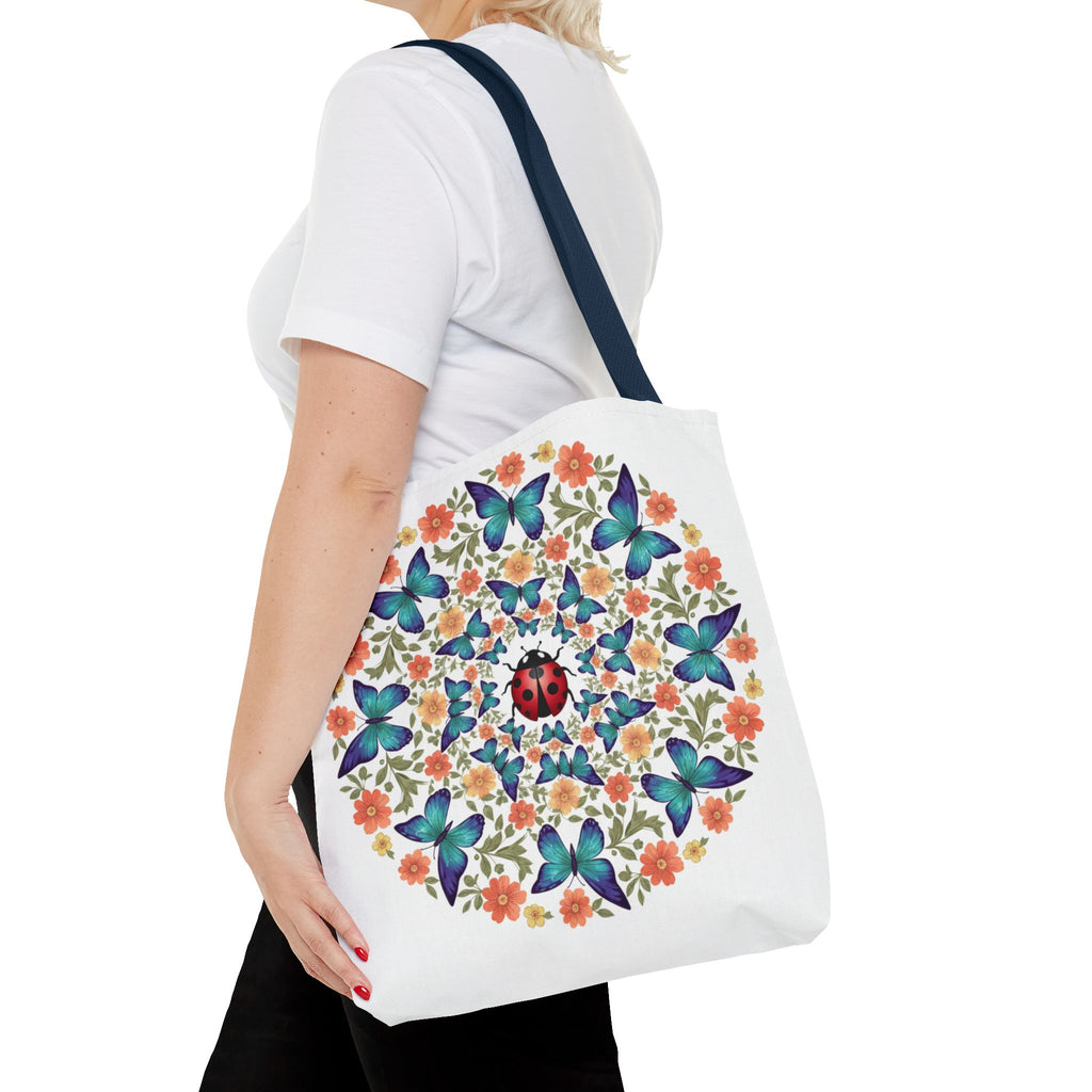 Butterfly & Ladybug Floral Tote Bag – Boho Mandala AOP Beach & Market Bag