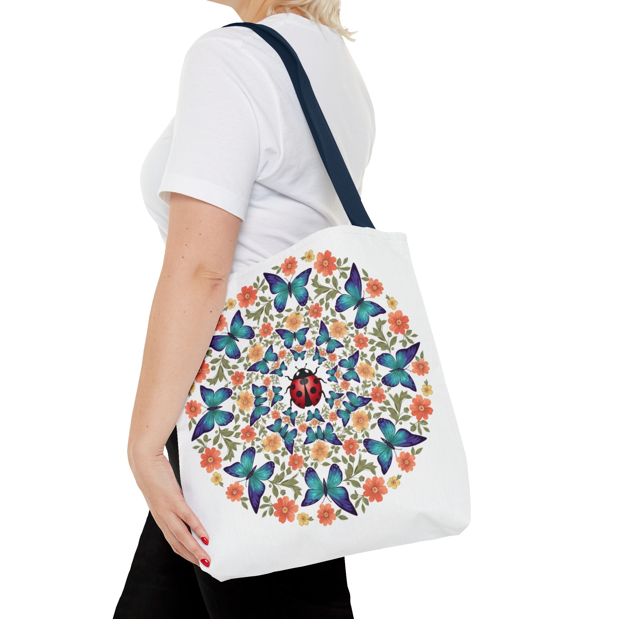 Butterfly & Ladybug Floral Tote Bag – Boho Mandala AOP Beach & Market Bag