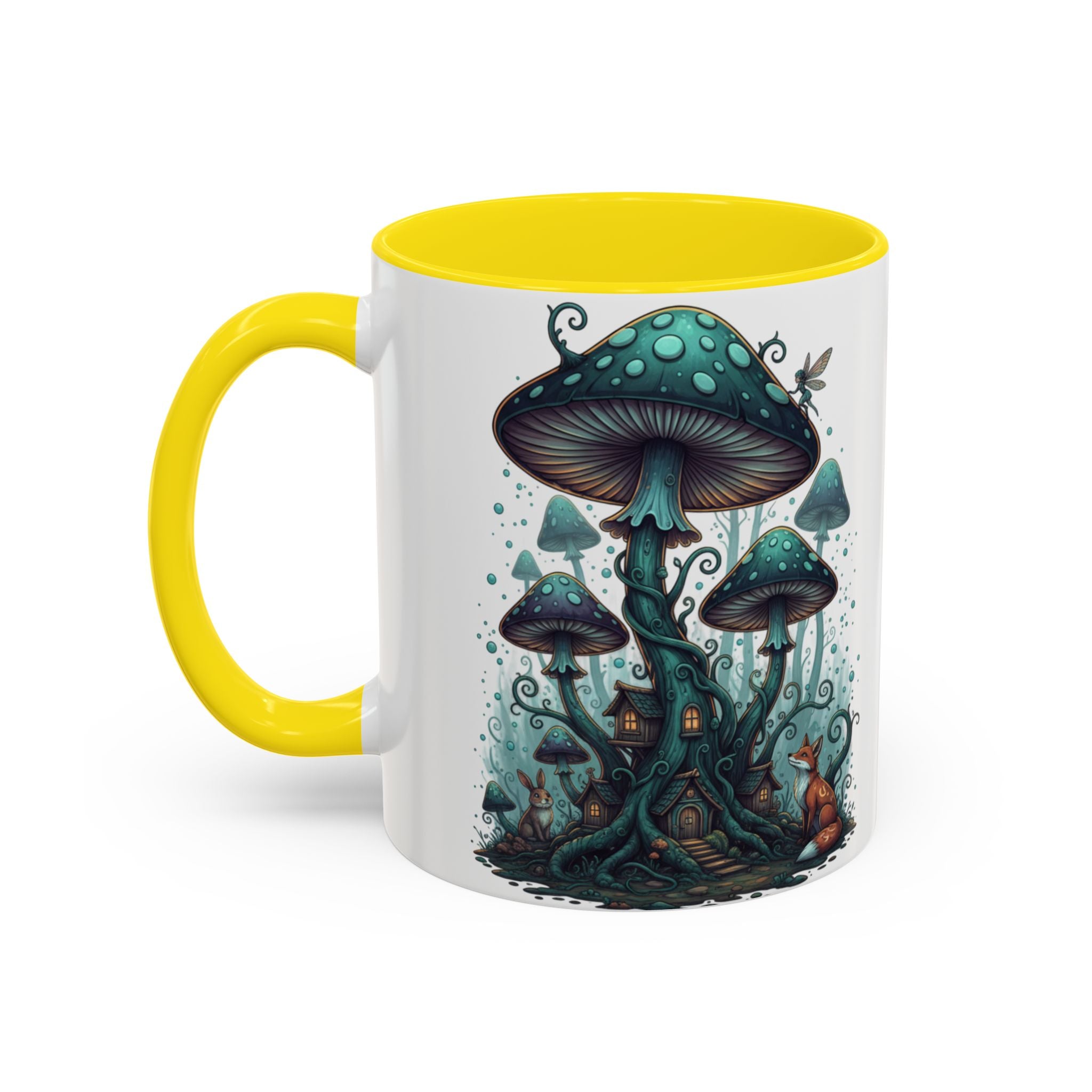 Enchanted Mushroom Cottage Coffee Mug — Fantasy Forest Accent Mug