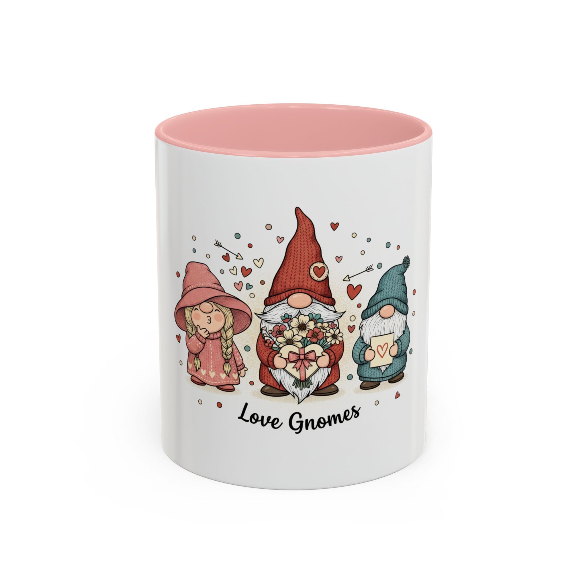 Love Gnomes Accent Coffee Mug — Cute Valentine Heart Gnome Tea Cup (11/15oz)