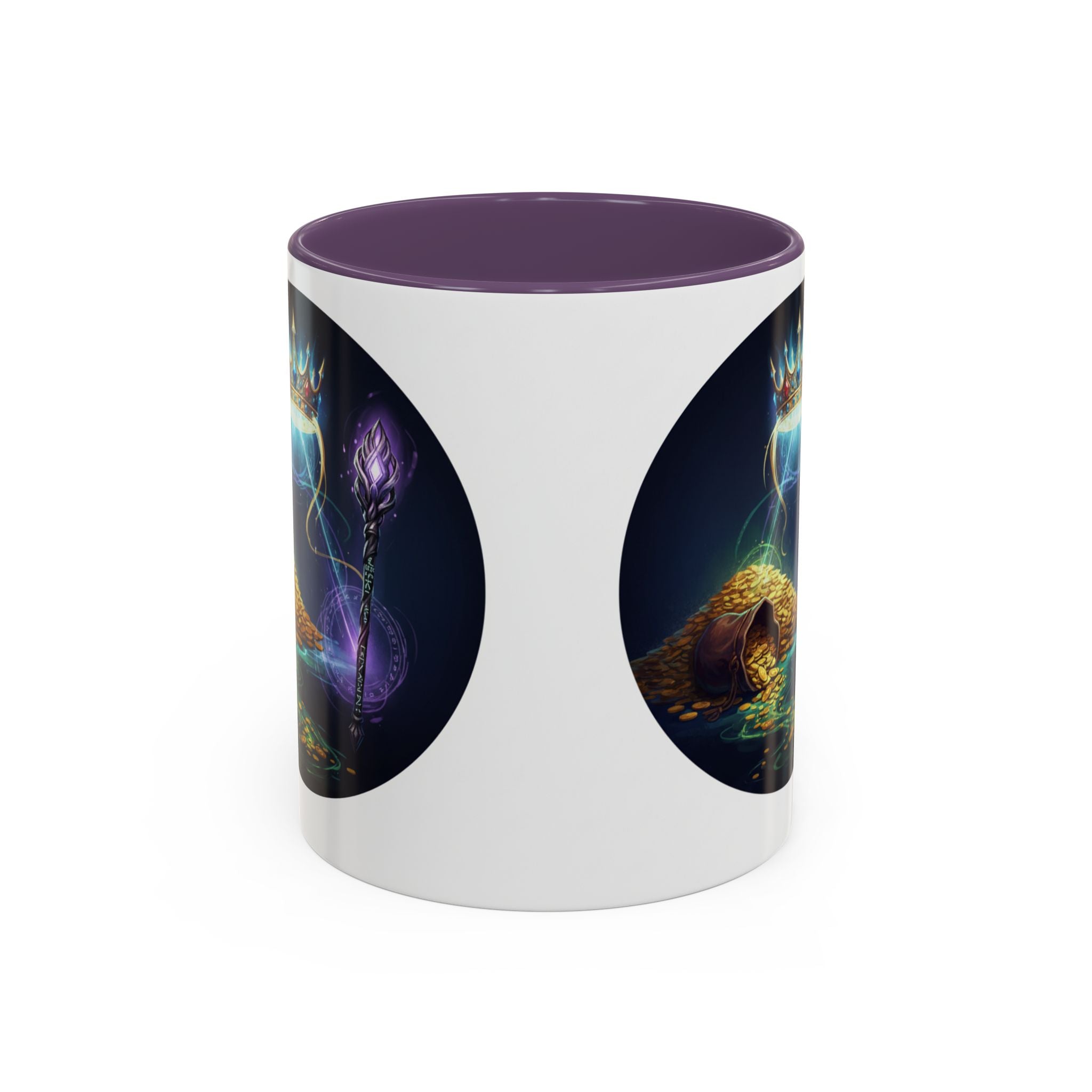 Magic Crown Coffee Mug — Fantasy Wizard Staff & Spilled Gold Accent Mug (11/15 oz)