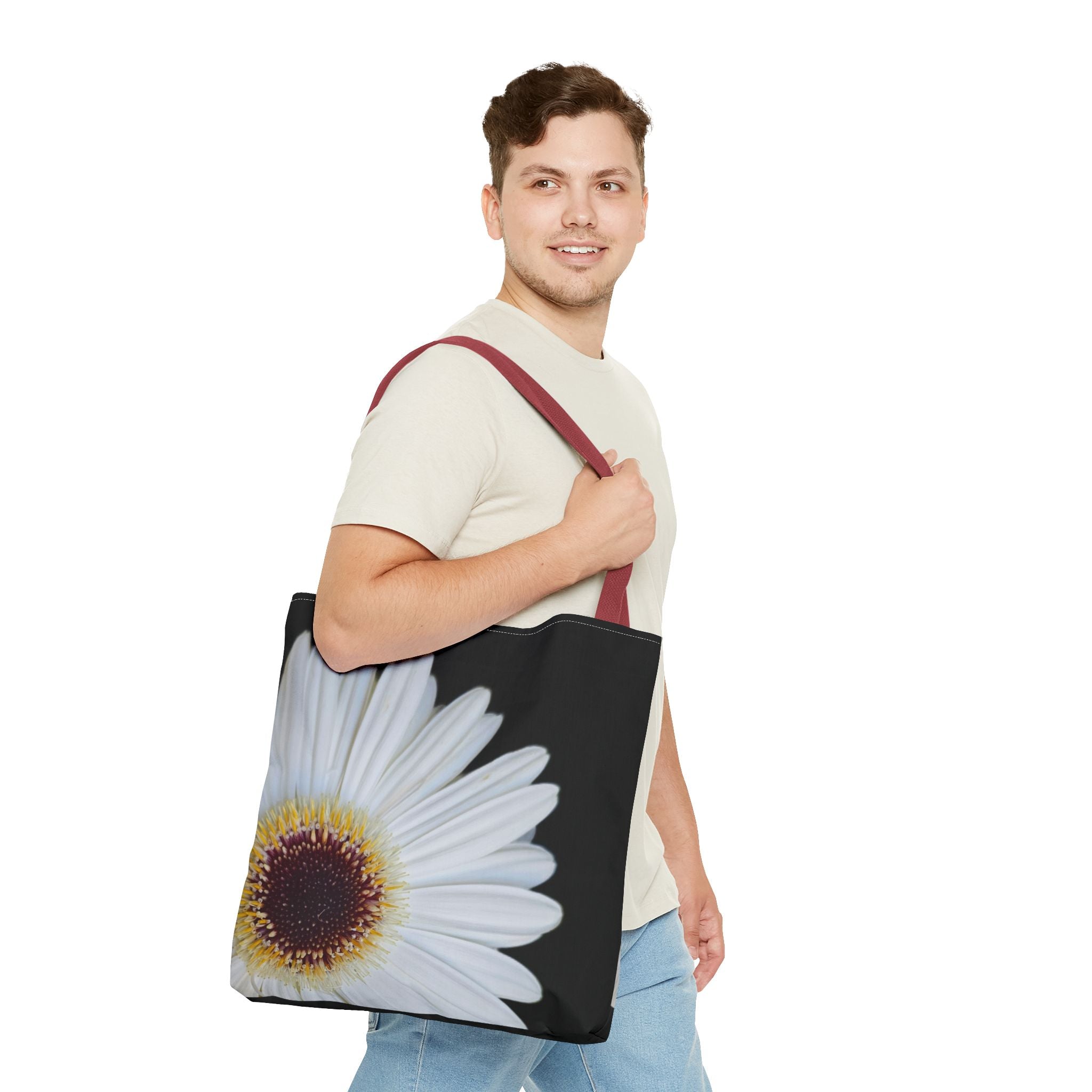 Daisy Corner Tote Bag — White Floral AOP Shopper