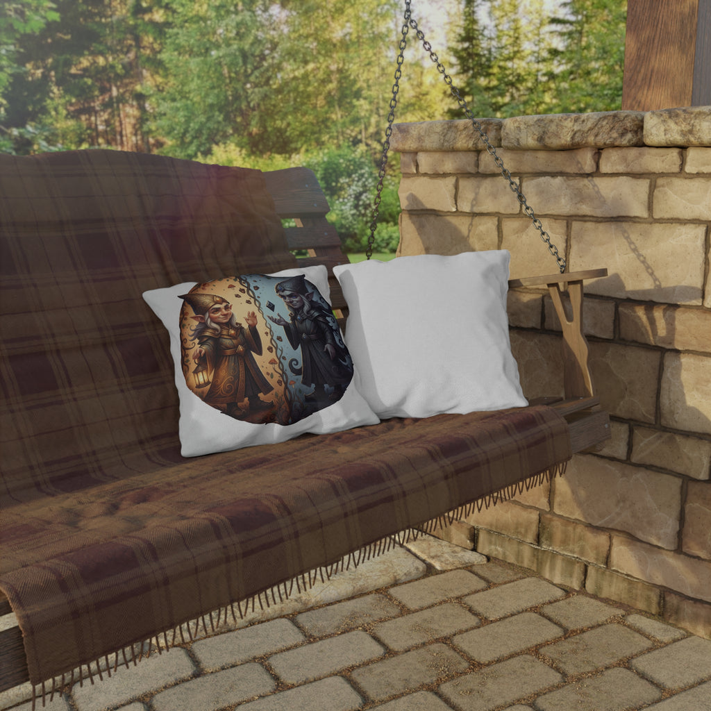 Gnome Day & Night Outdoor Pillow — Dual Light and Shadow Garden Cushion