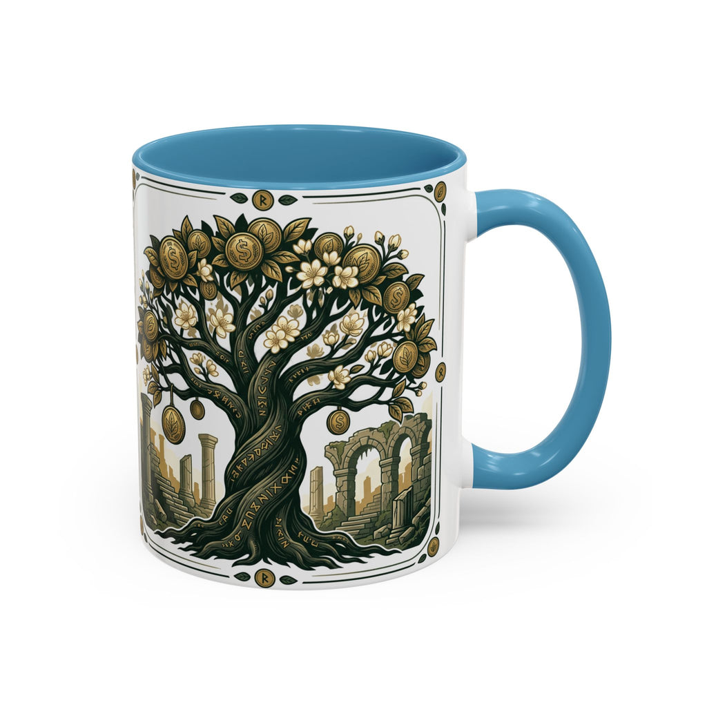 Ornate Tree of Coins Coffee Mug — Gold Ruins Accent Ceramic Mug (11/15oz)