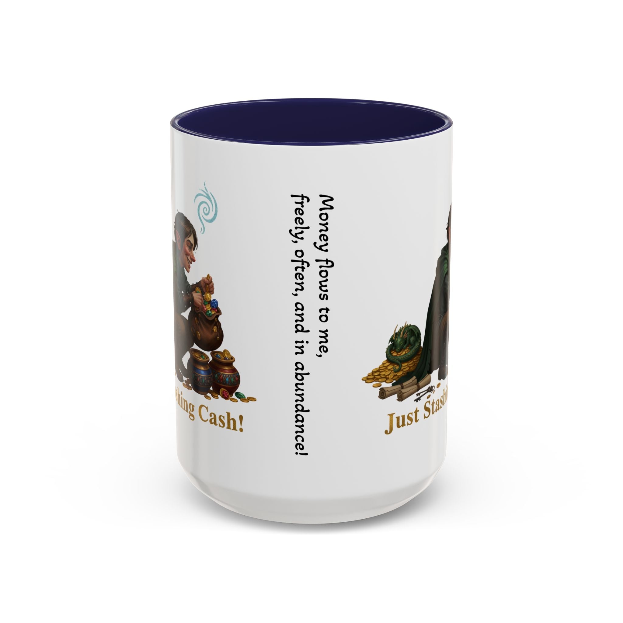 Accent Coffee Mug — "Just Stashing Cash!" Fantasy Gnome Money Mug (11/15oz)