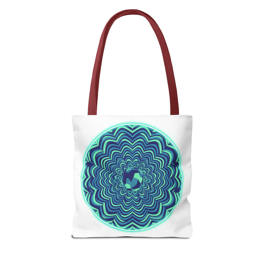 Psychedelic Mandala Tote Bag — Blue Green Optical Art All-Over Print