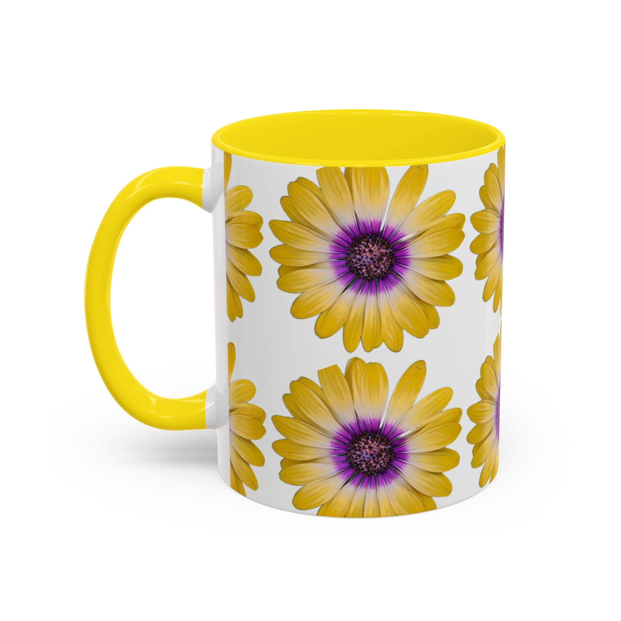 Yellow Purple Daisy Accent Coffee Mug – Floral Pattern 11/15oz