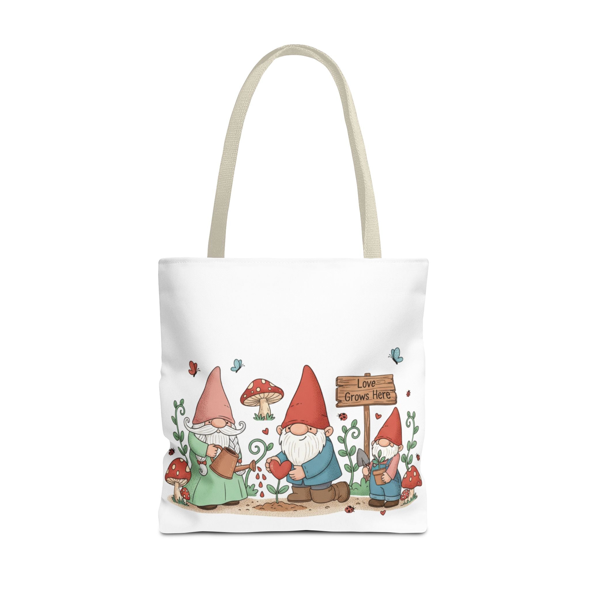 Gnome Garden Tote Bag — Cute Gardening Gnomes "Love Grows Here" Canvas Tote