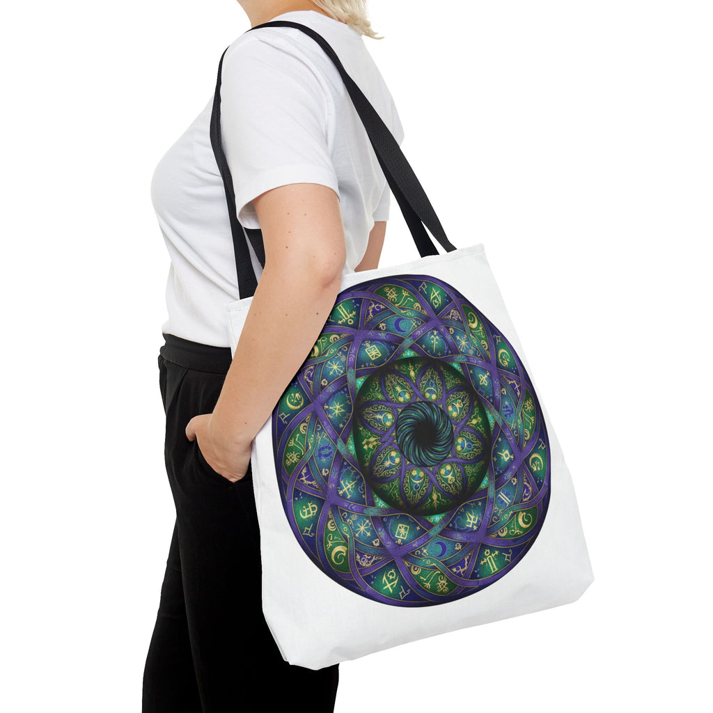 Mystic Mandala Tote Bag — Purple Green Spiral All-Over Print