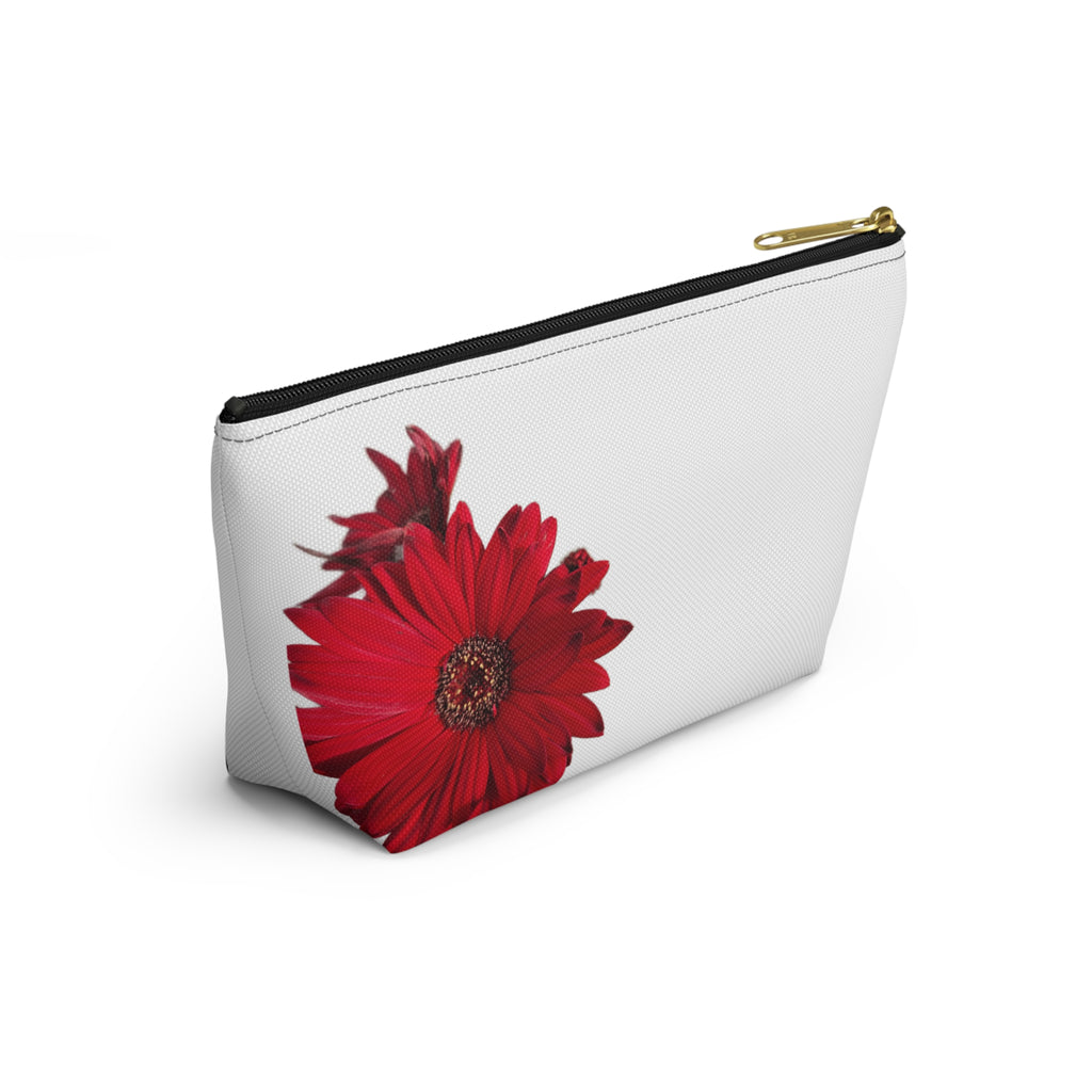 Red Daisy Accessory Pouch — Floral Makeup Bag with T-Bottom