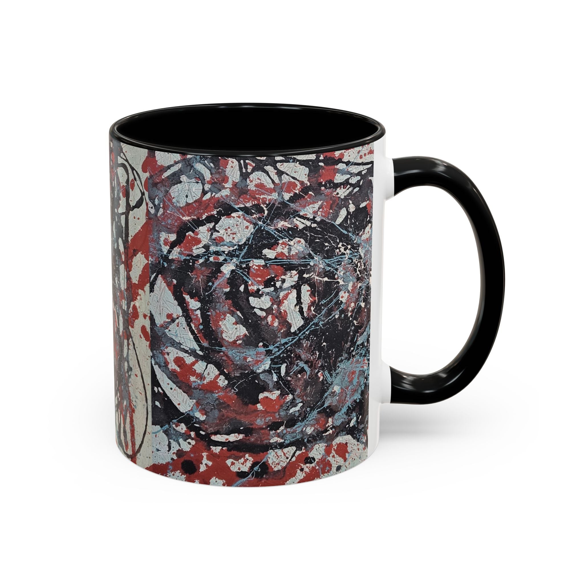 Abstract Splatter Accent Coffee Mug — Red, Black & White Artistic Design (11/15oz)