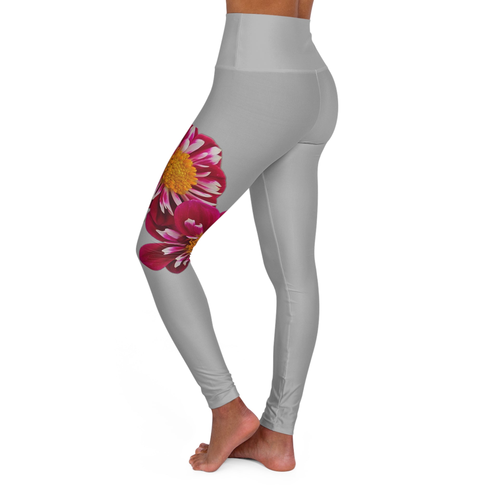 Floral High-Waisted Yoga Leggings — Pink Dahlia Side Print