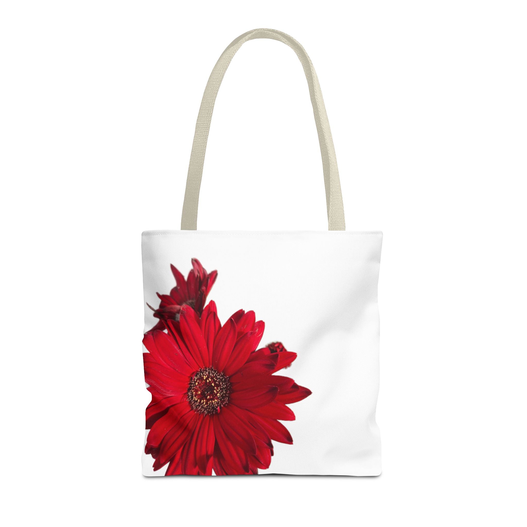 Red Gerbera Floral Tote Bag – Bright Daisy Print Canvas Tote