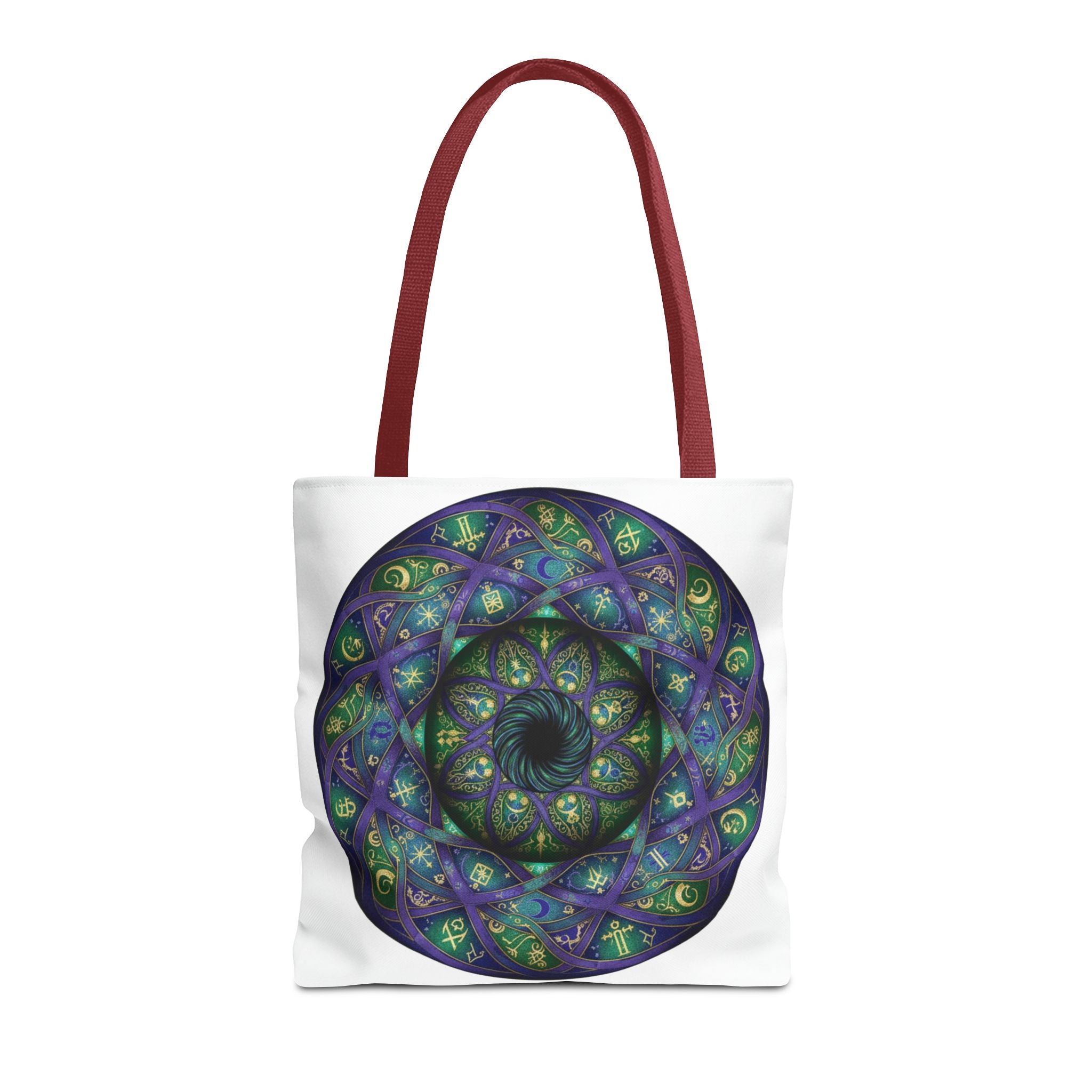 Mystic Mandala Tote Bag — Purple Green Spiral All-Over Print
