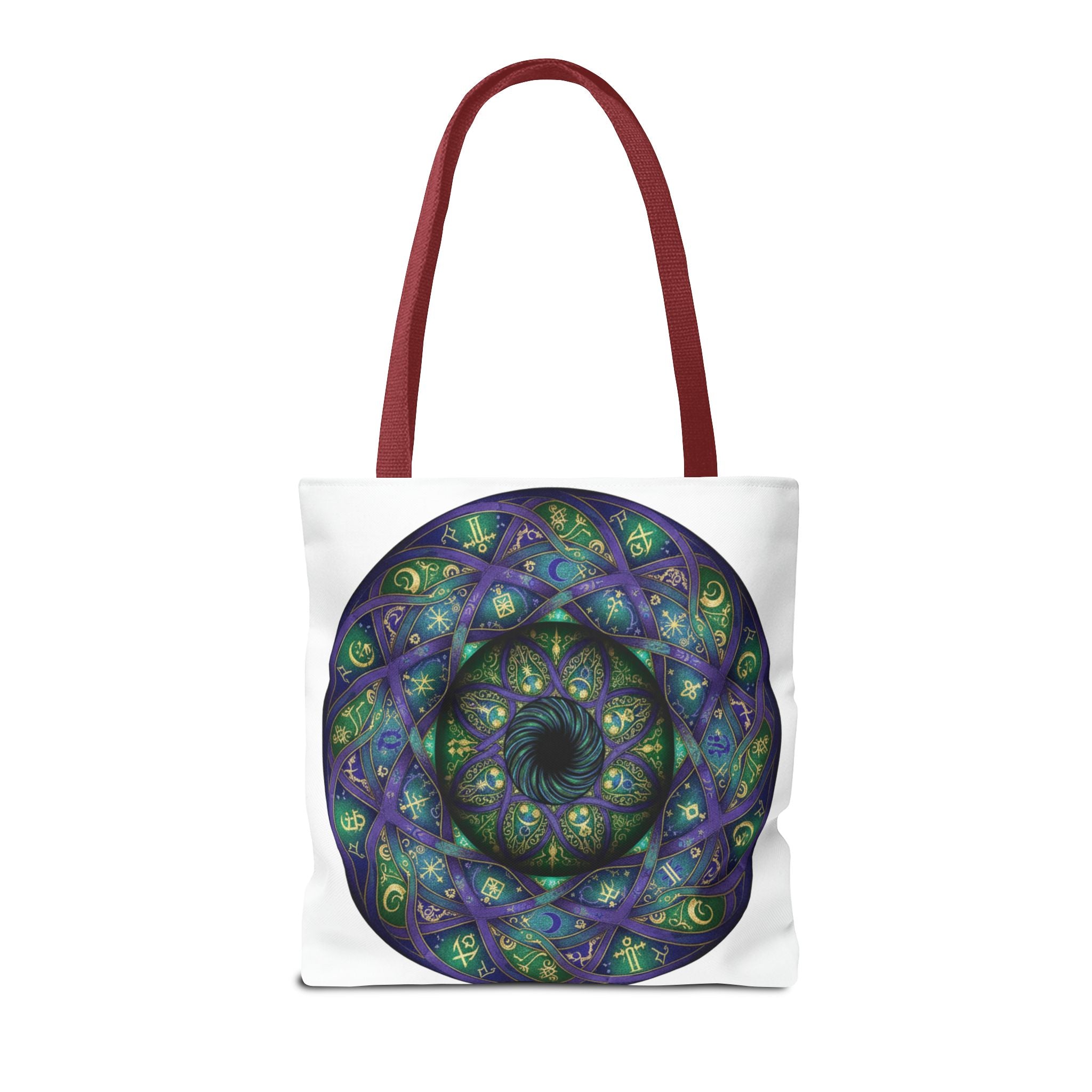 Mystic Mandala Tote Bag — Purple Green Spiral All-Over Print