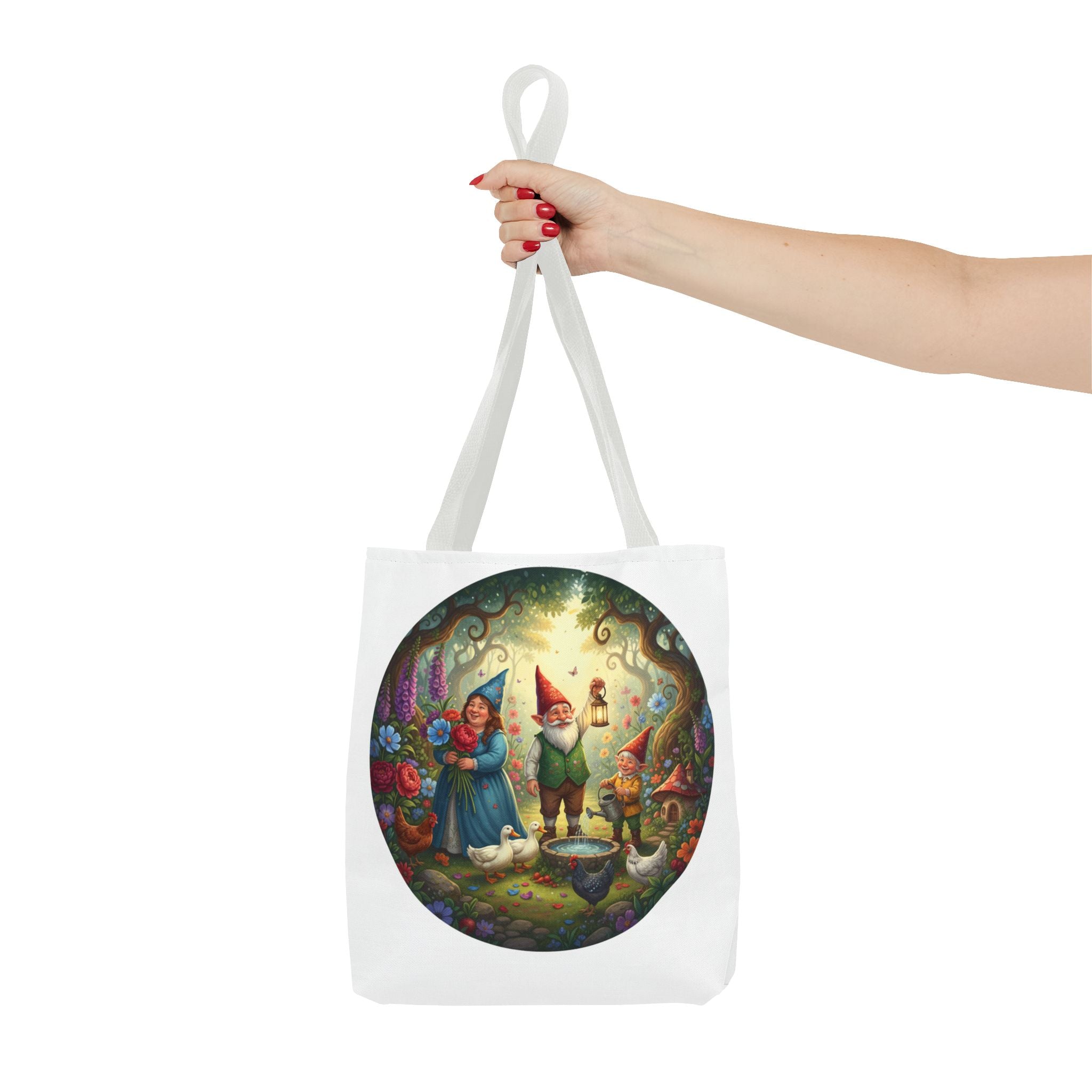 Gnome Garden Tote Bag — Whimsical Fairy Tale Circle Art