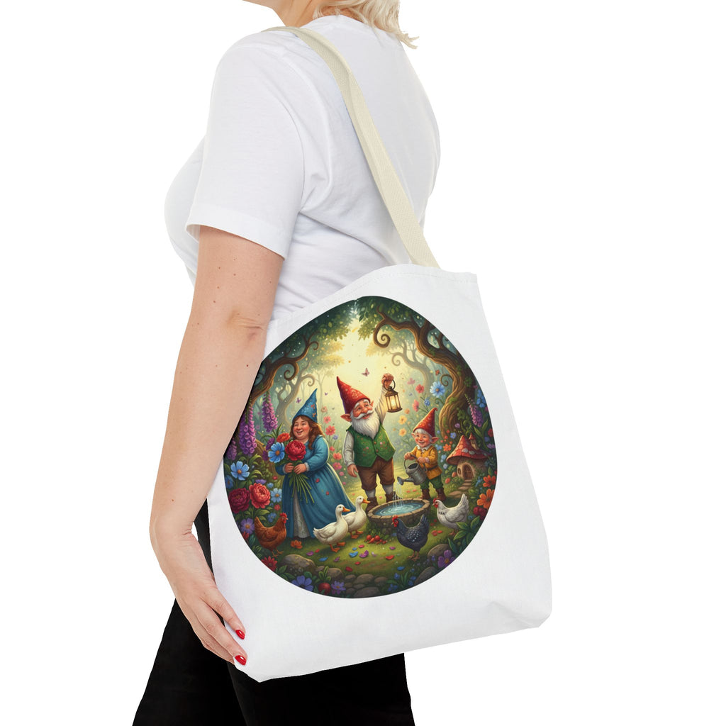 Gnome Garden Tote Bag — Whimsical Fairy Tale Circle Art