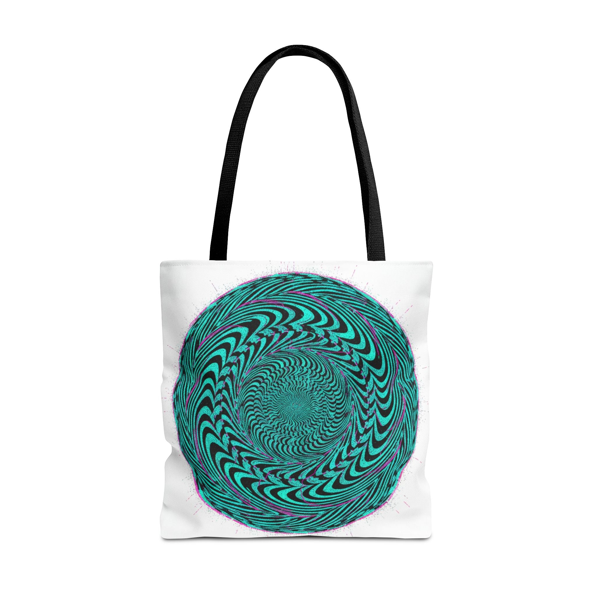 Psychedelic Spiral Tote Bag — Teal Optical Illusion All-Over Print
