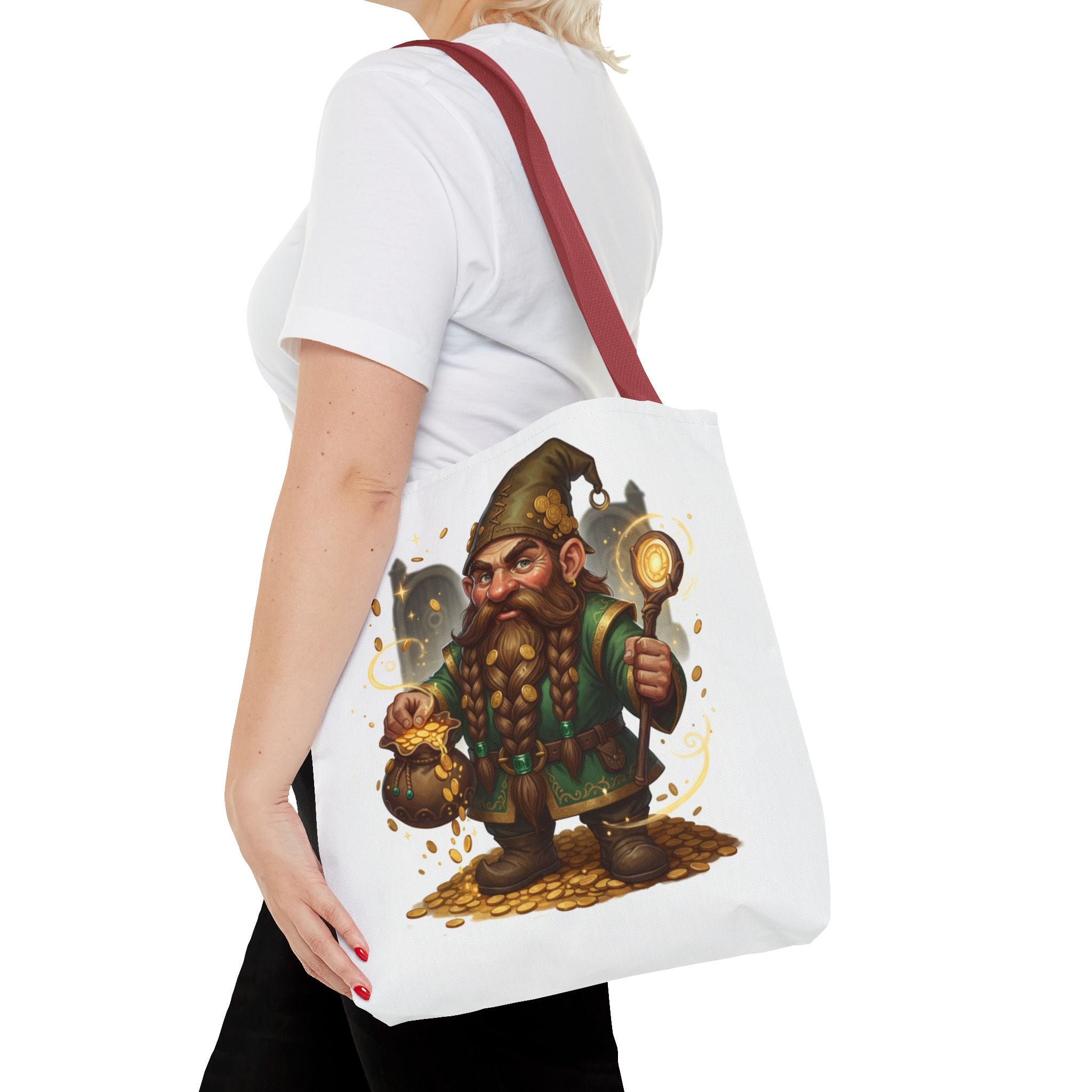 Gnome Goldkeeper Tote Bag – Fantasy Dwarf Coin Lover All-Over Print Tote