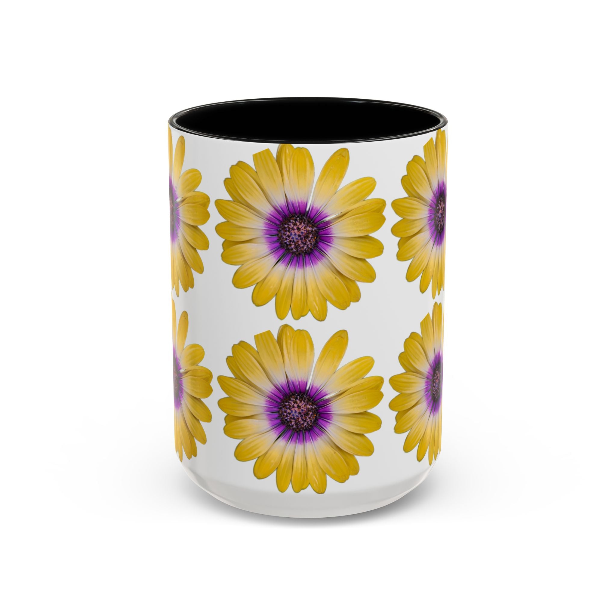 Yellow Purple Daisy Accent Coffee Mug – Floral Pattern 11/15oz