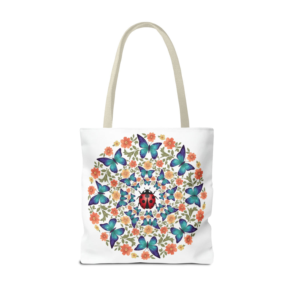 Butterfly & Ladybug Floral Tote Bag – Boho Mandala AOP Beach & Market Bag