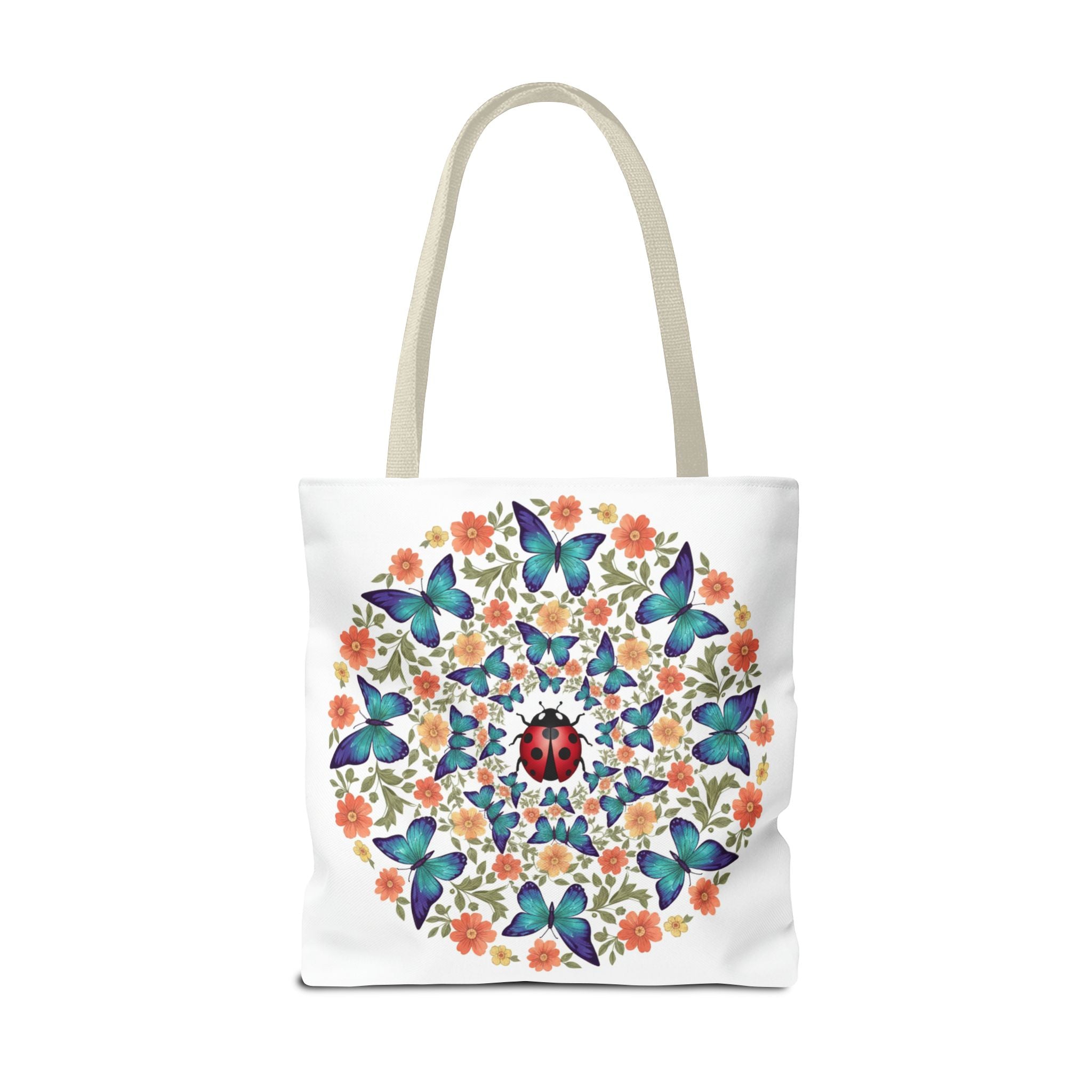 Butterfly & Ladybug Floral Tote Bag – Boho Mandala AOP Beach & Market Bag
