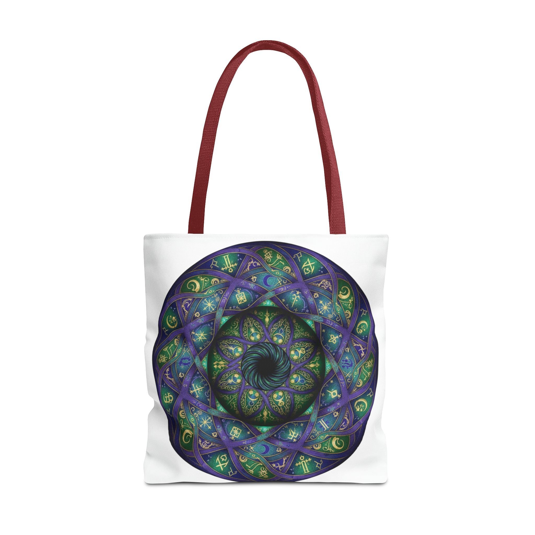 Mystic Mandala Tote Bag — Purple Green Spiral All-Over Print