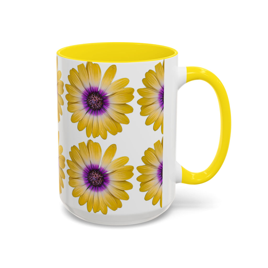 Yellow Purple Daisy Accent Coffee Mug – Floral Pattern 11/15oz
