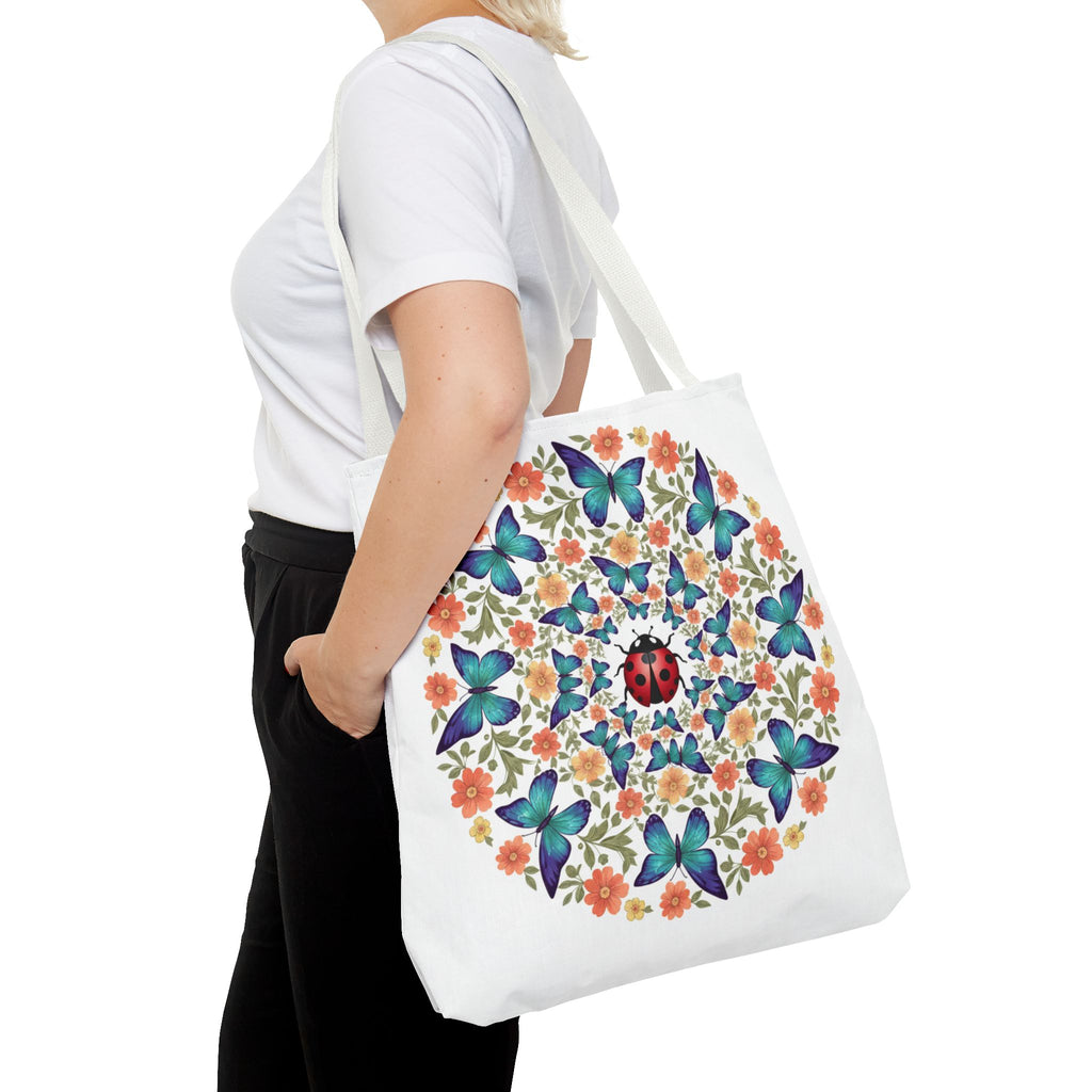 Butterfly & Ladybug Floral Tote Bag – Boho Mandala AOP Beach & Market Bag