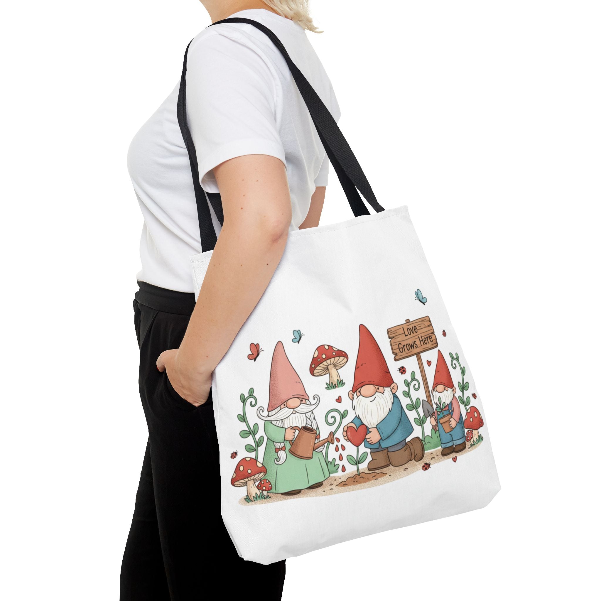 Gnome Garden Tote Bag — Cute Gardening Gnomes "Love Grows Here" Canvas Tote
